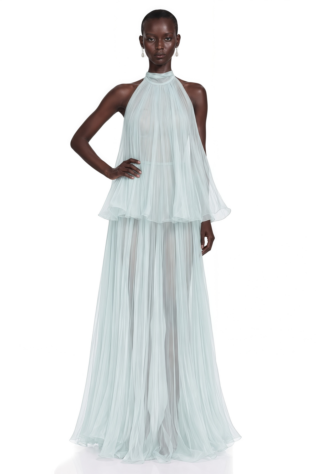 arohanui blue pleated top & skirt set