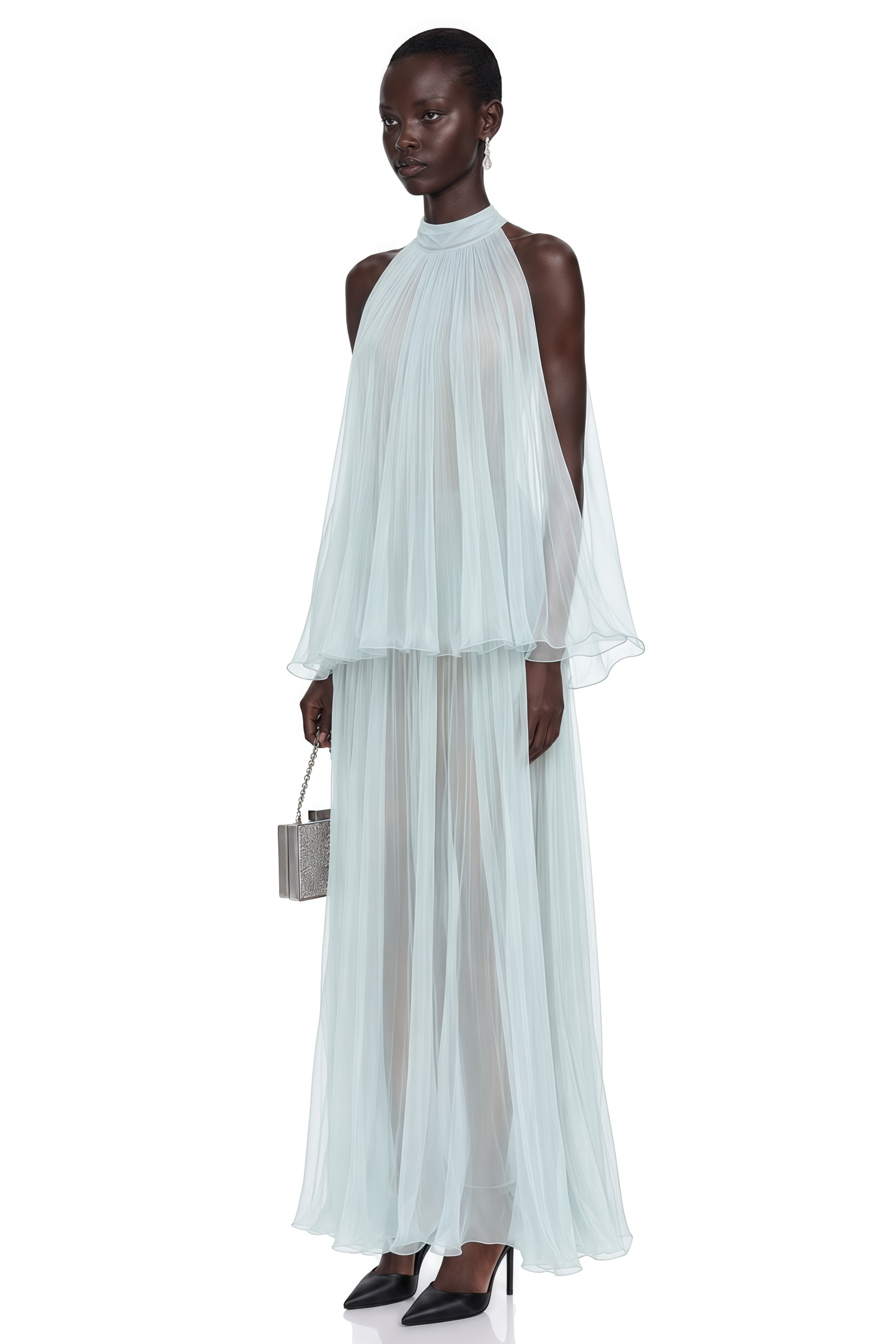 Arohanui Blue Pleated Top & Skirt Set