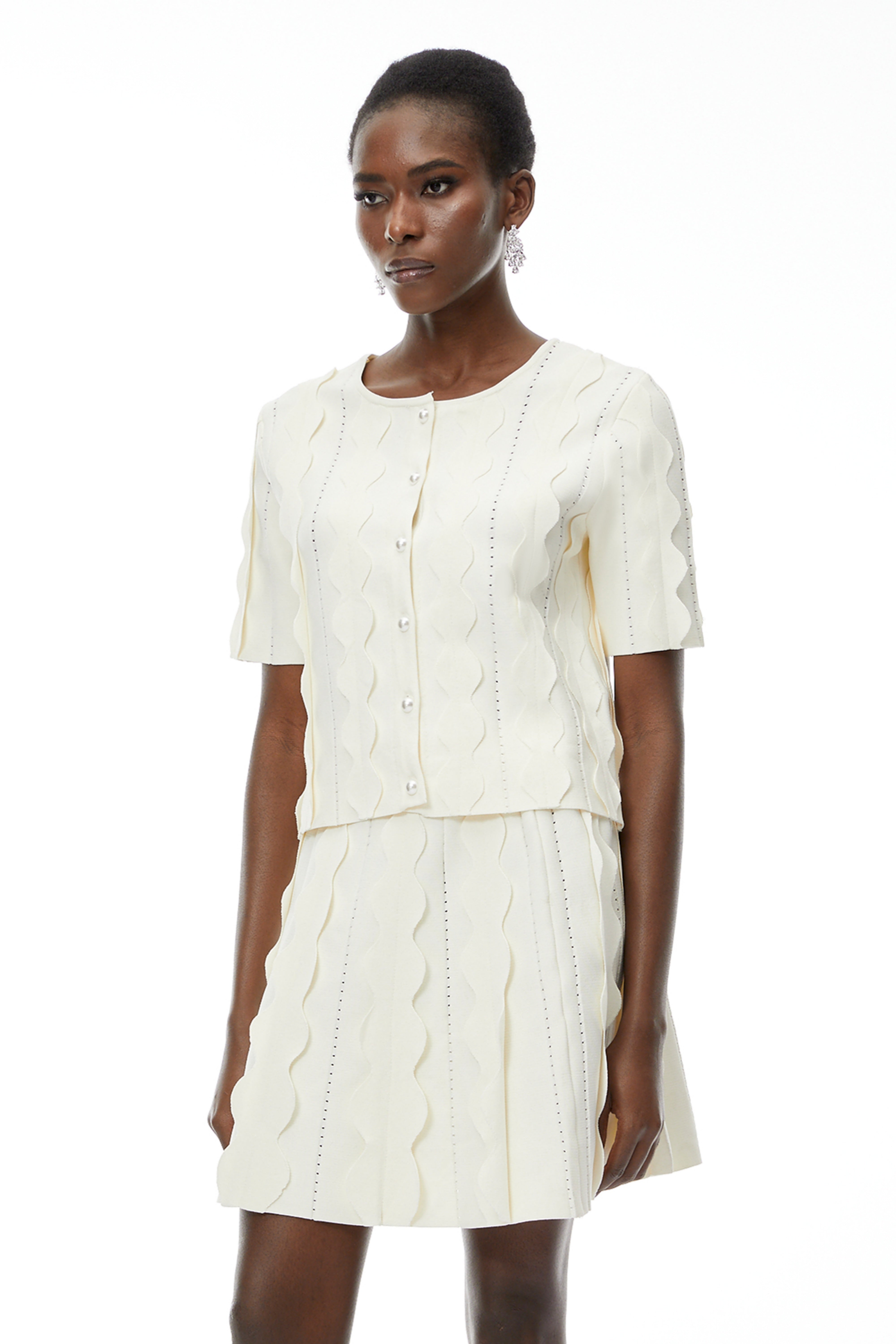 Ásdís White Beaded Blouse & Skirt Set (Final Sale)
