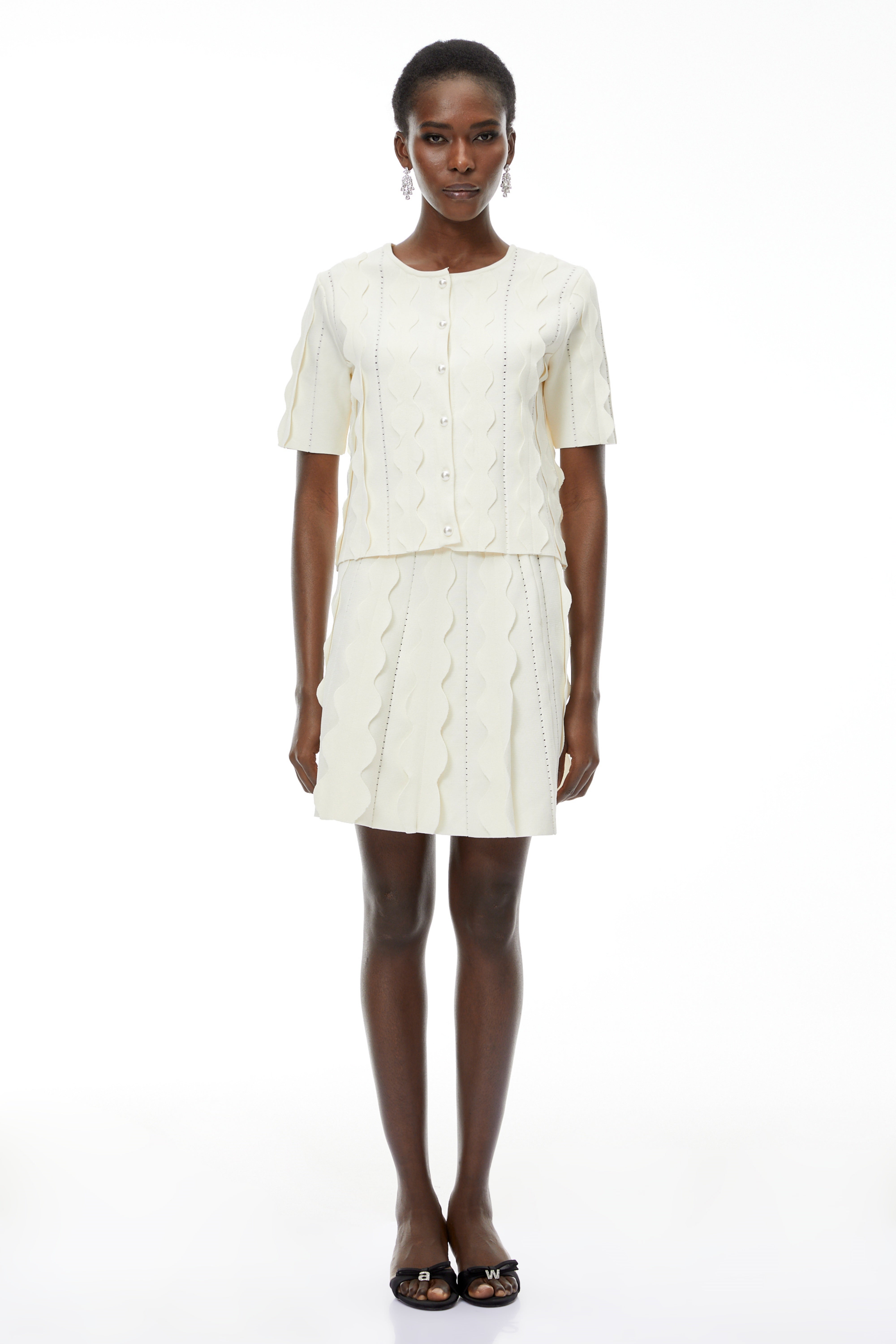 Ásdís White Beaded Blouse & Skirt Set