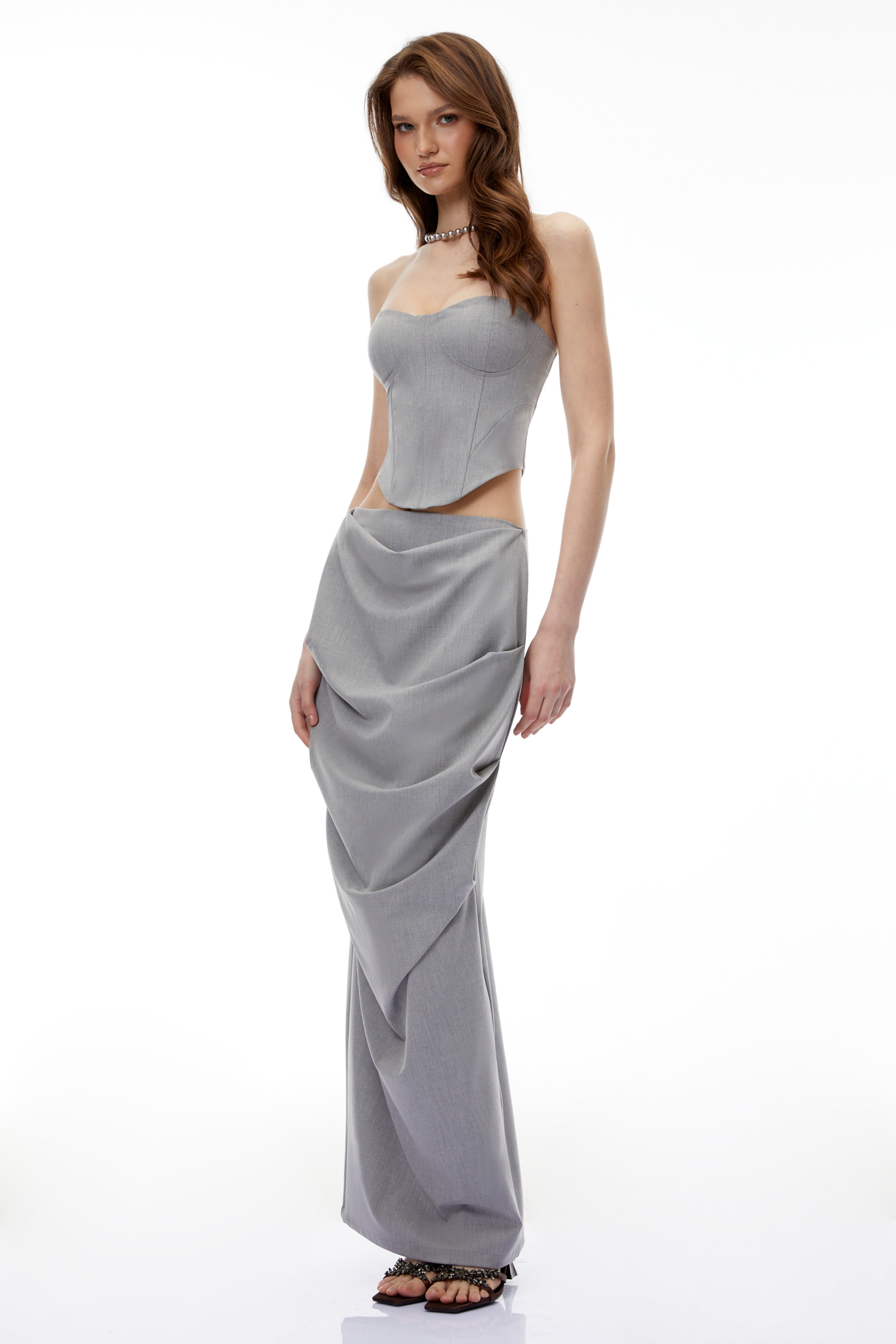 Asteria Grey Off Shoulder Top & Skirt Set