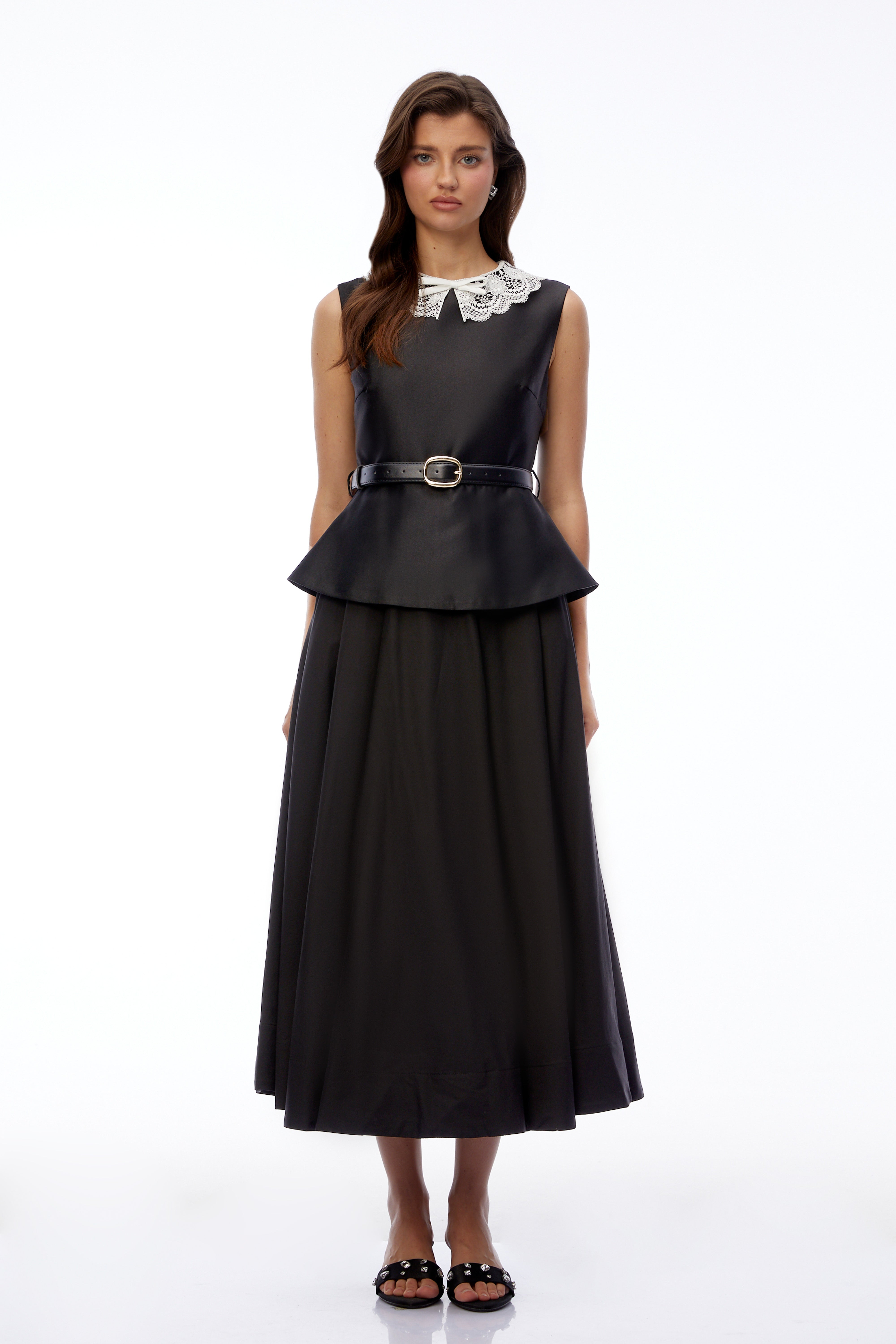 Ata Black Lace Trim Midi Dress