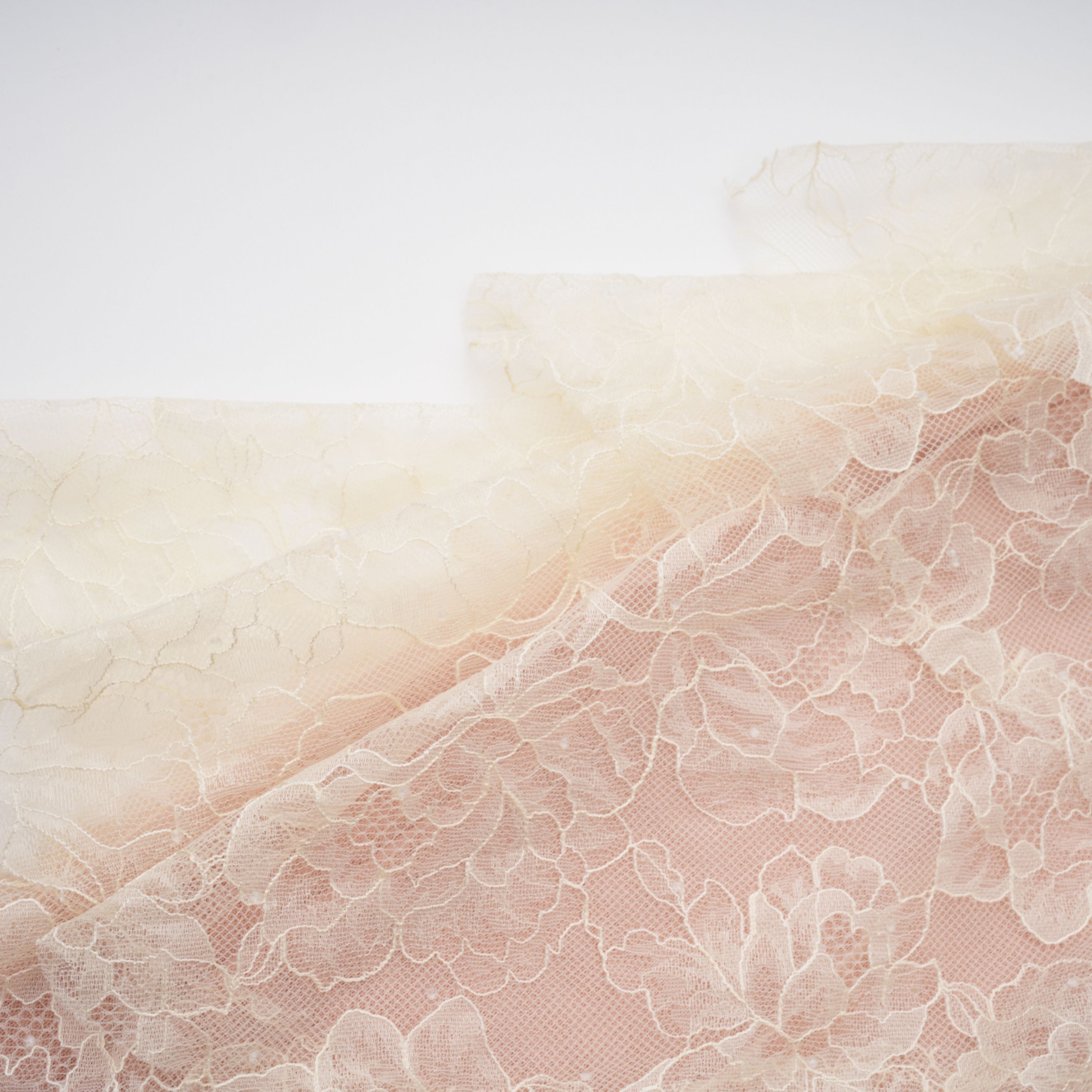 Atousa Cream Layered Floral Lace Maxi Dress with Bow