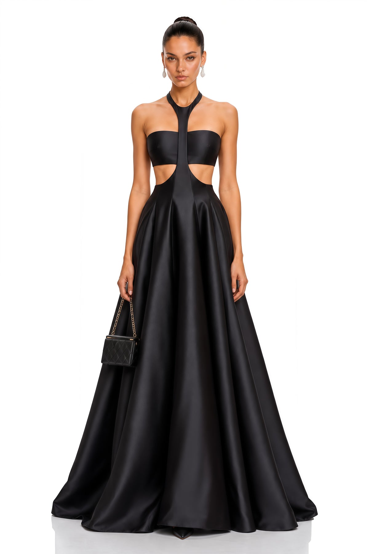 aurelia black cutout halterneck satin maxi dress