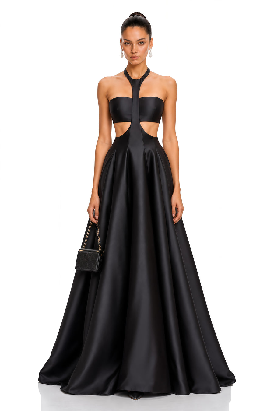 aurelia black cutout halterneck satin maxi dress