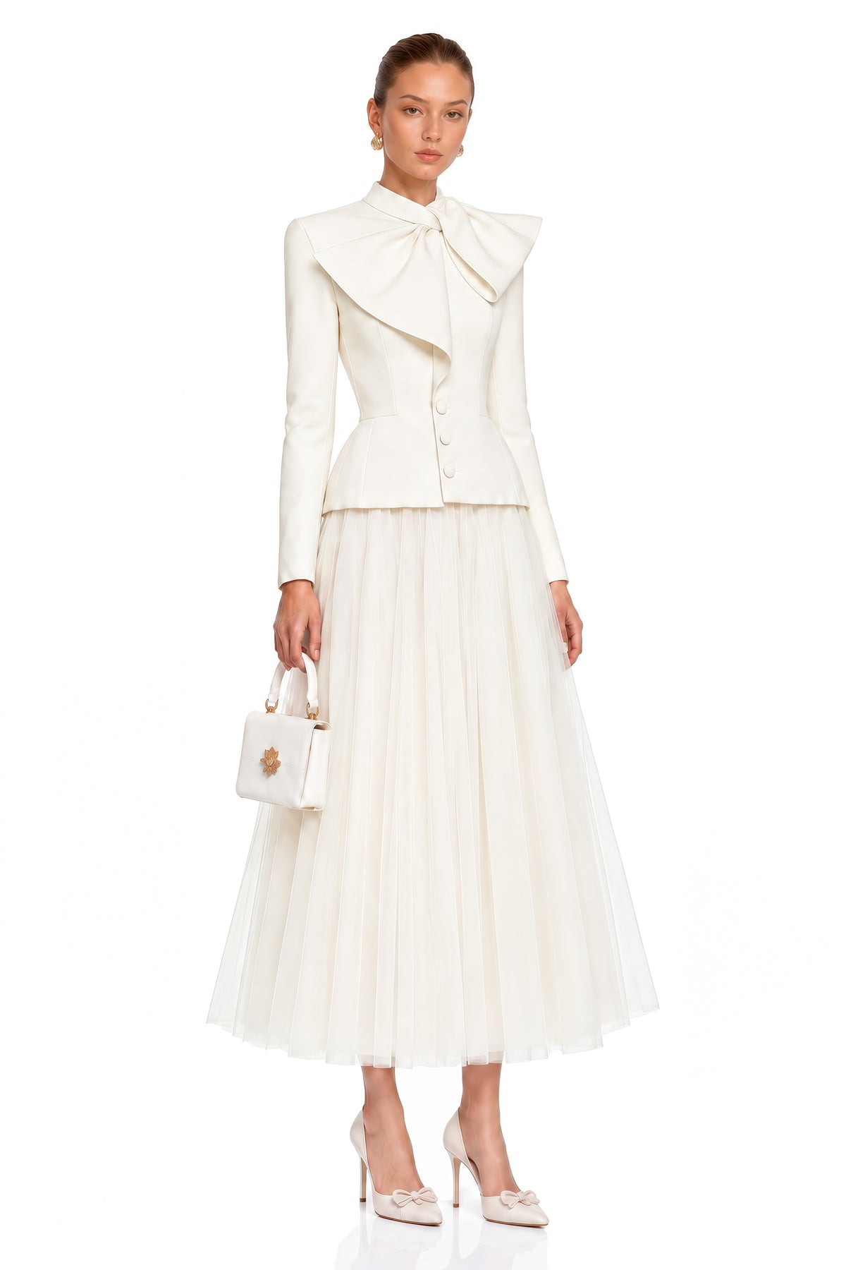 aurelia white bow collar jacket & tulle skirt set
