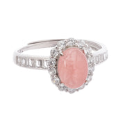 Aurora Peach Cabochon Cut Halo Sterling Silver Ring