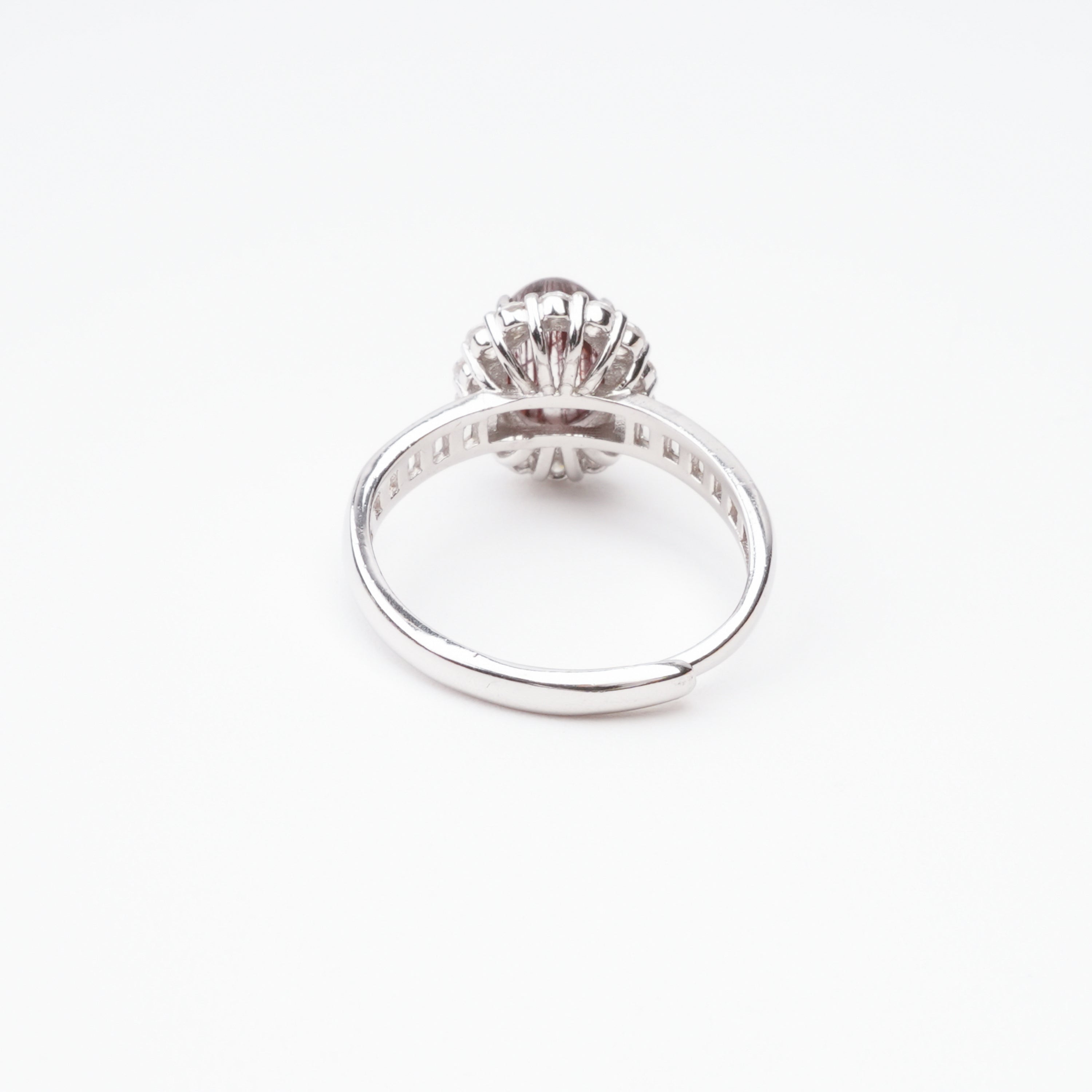 Aurora Red Cabochon Cut Halo Sterling Silver Ring