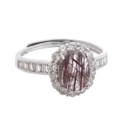Aurora Red Cabochon Cut Halo Sterling Silver Ring