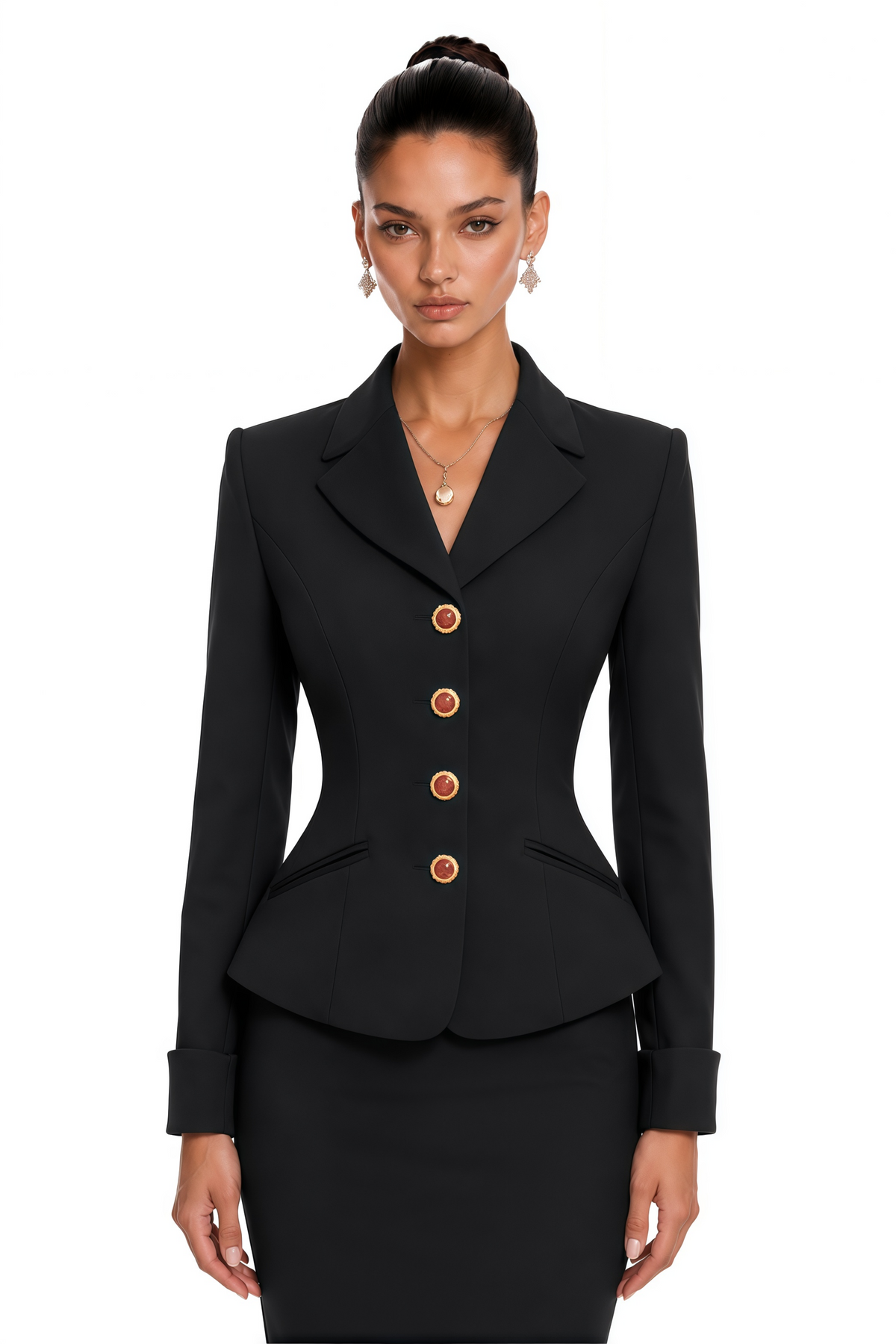 aurore black single-breasted blazer & skirt set