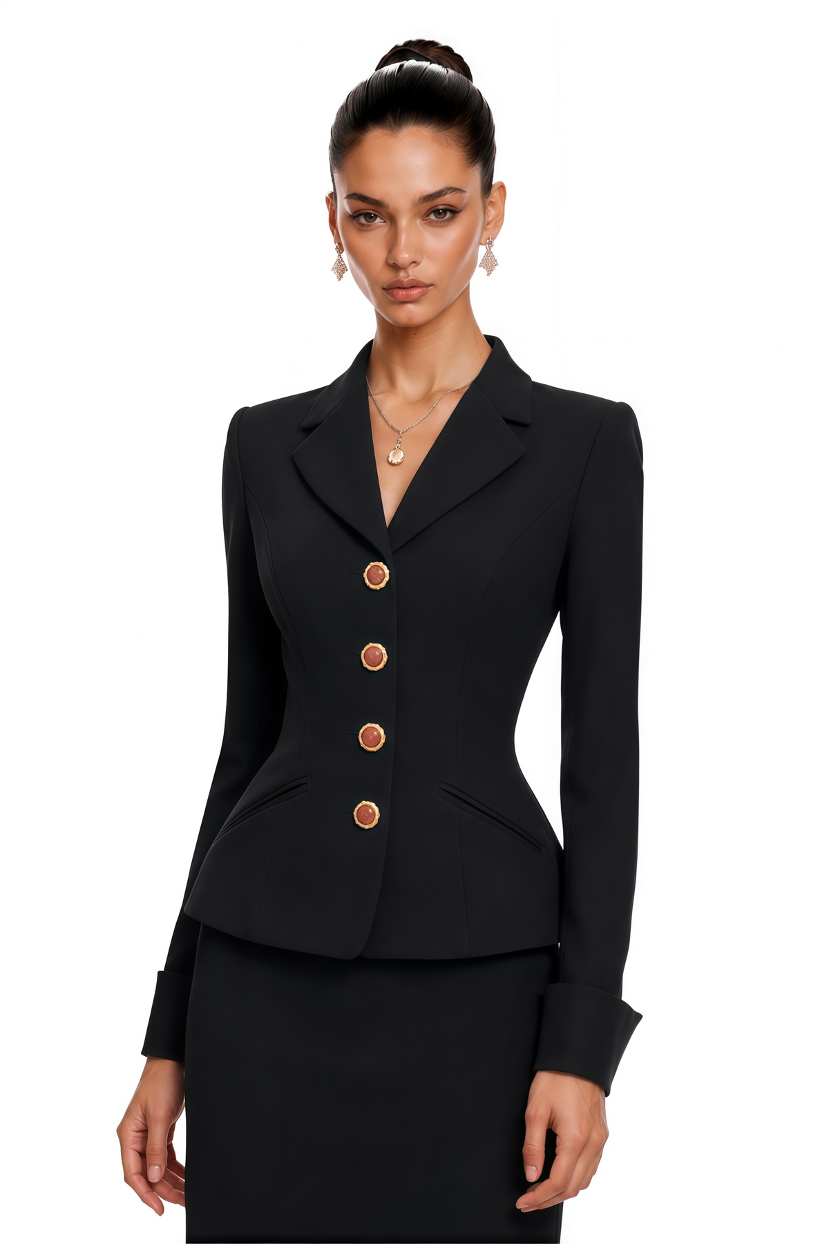 aurore black single-breasted blazer & skirt set