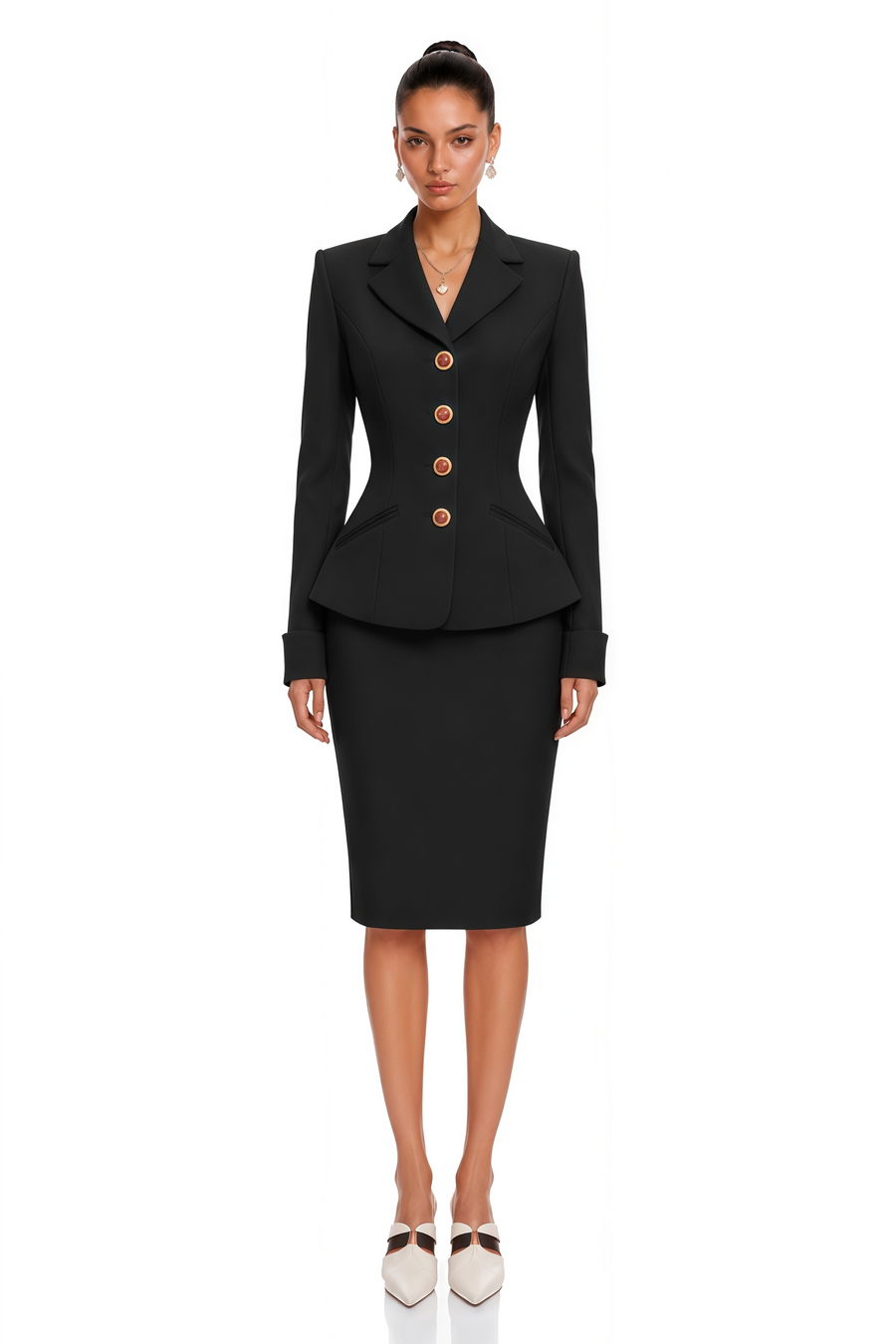 aurore black single-breasted blazer & skirt set