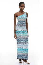 Avery Light Blue Knit Maxi Dress with Wave Pattern
