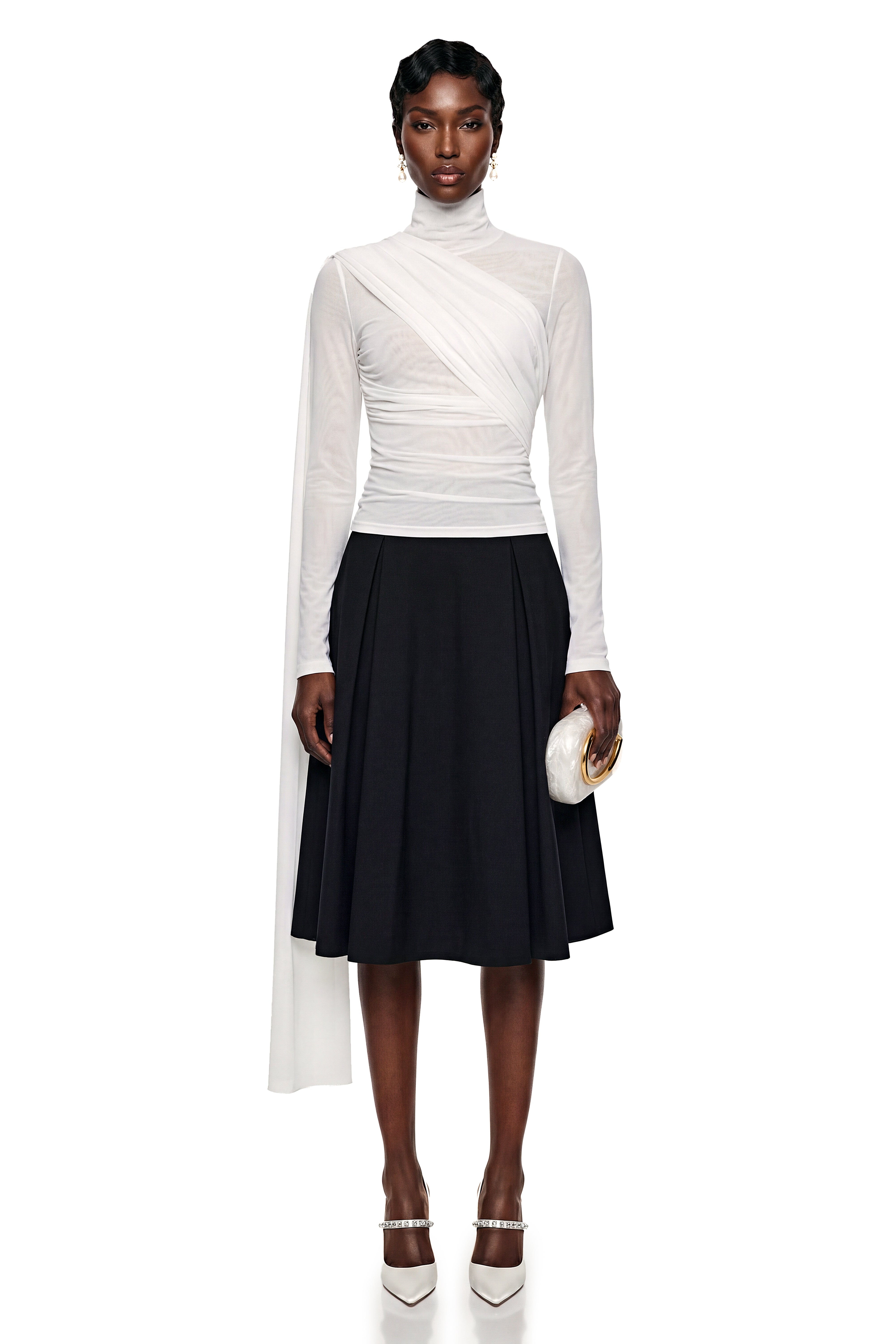 Ayanda White High Neck Blouse with Bow Detail