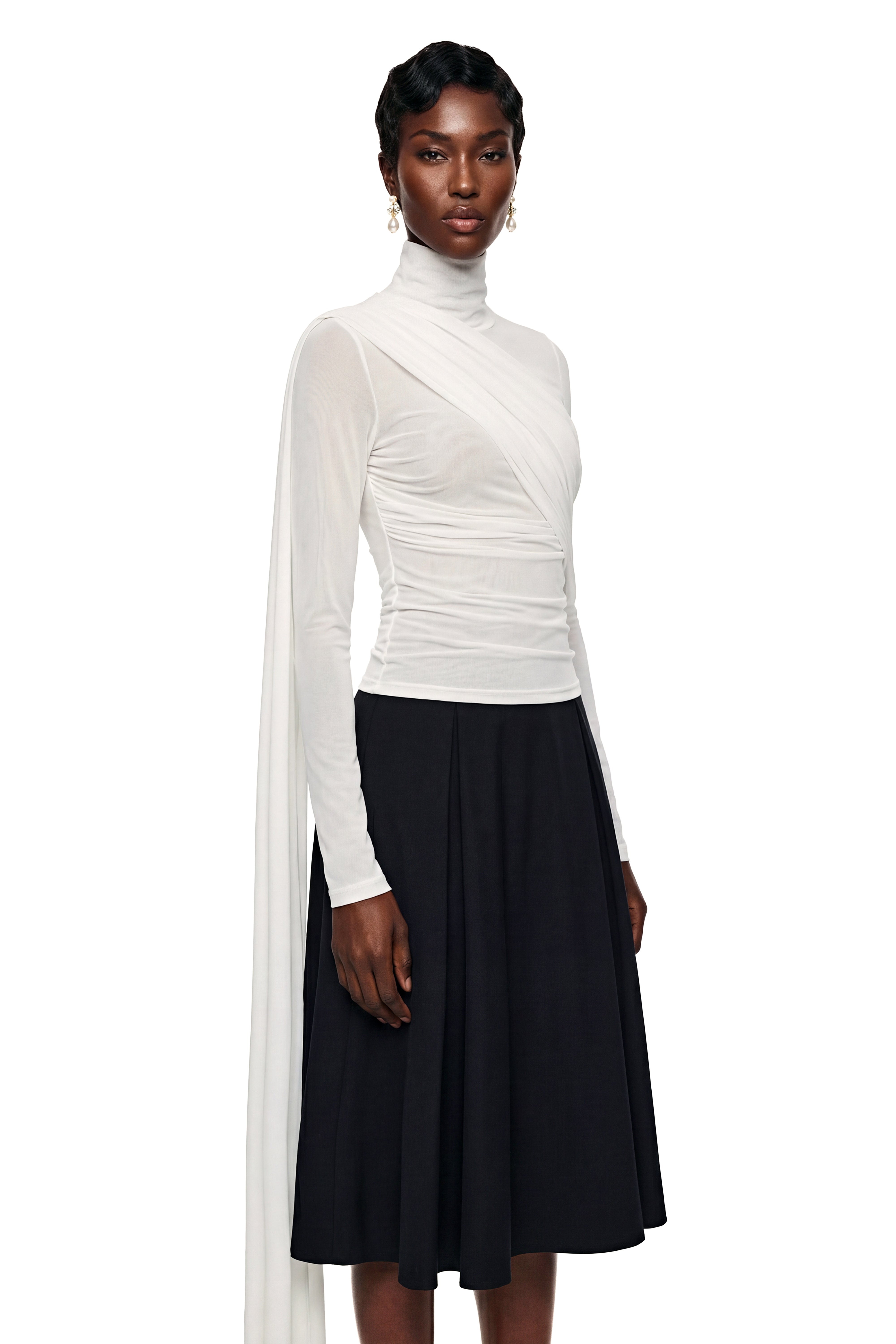 Ayanda White High Neck Blouse with Bow Detail