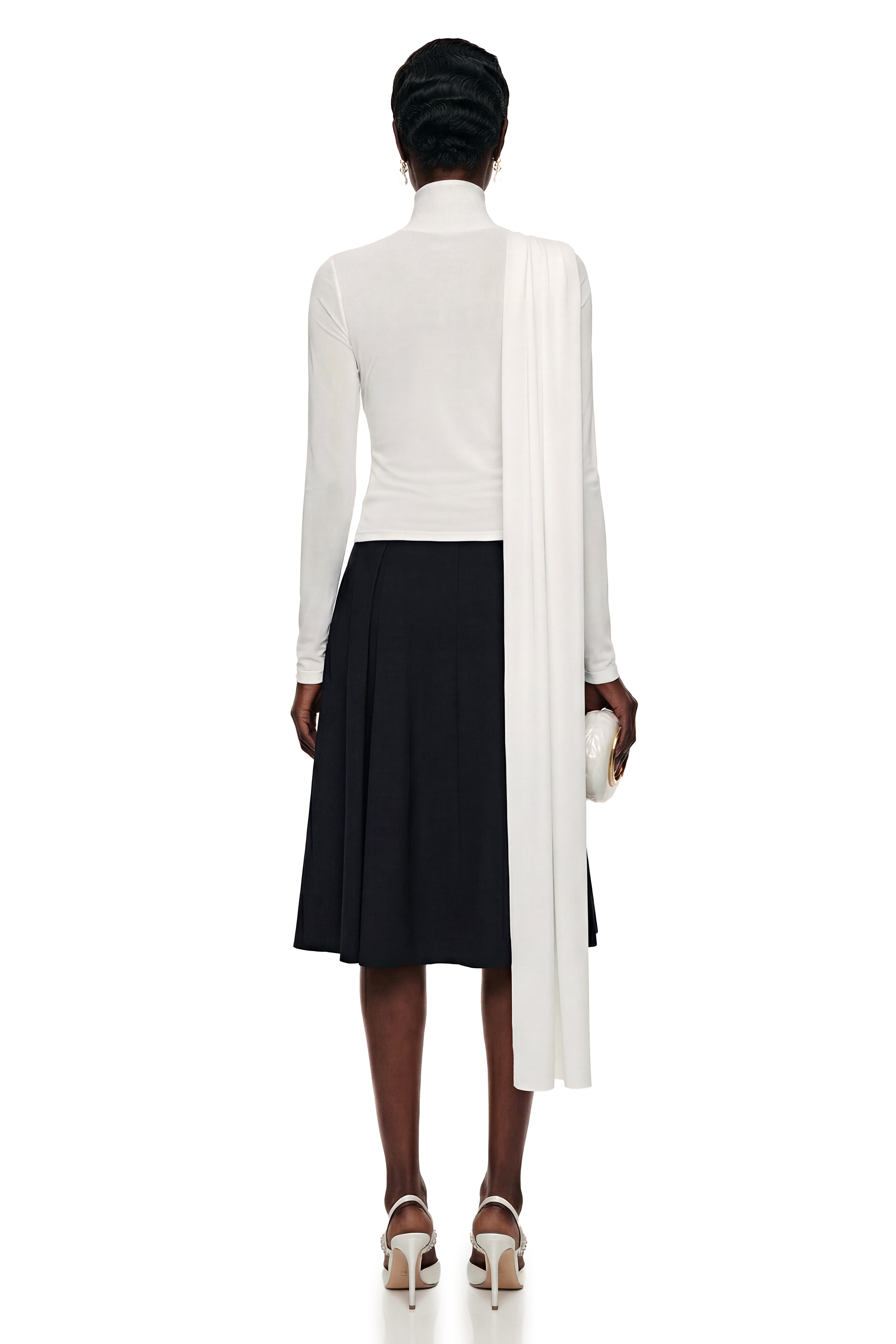 Ayanda White High Neck Blouse with Bow Detail
