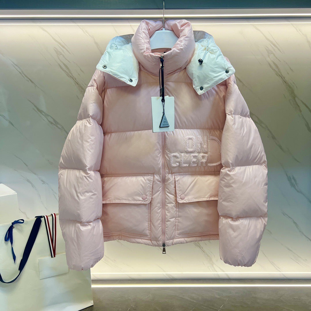 Mon Jacket White Padded Puff with Blush Pink Hoodie - Pink , Black , White, Navy green