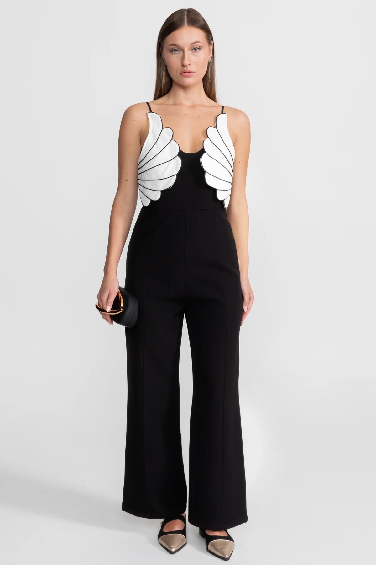Wing Detail Jumpsuit – Black & White