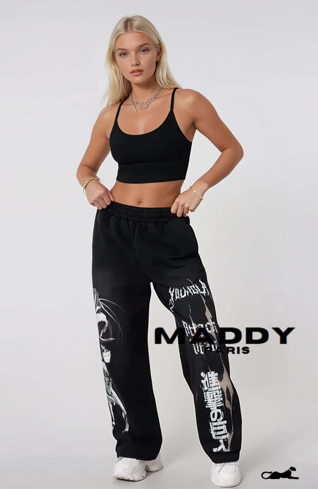 LOUISE 2128 - AOT x YLA Baggy Joggers Pants - Black