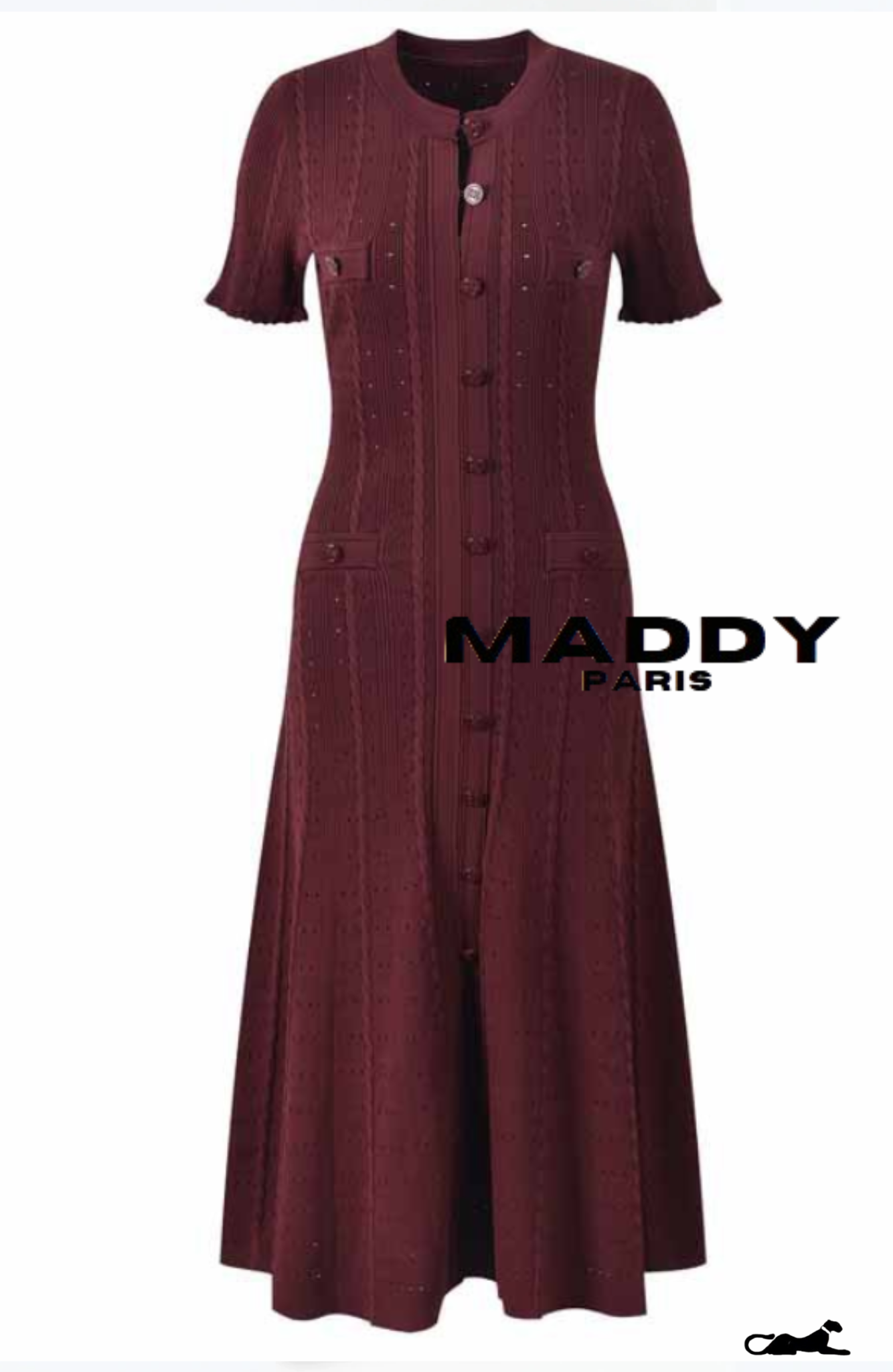 SANDRO GENEVIÈVE KNIT BUTTON-DOWN MAXI DRESS - BORDEAUX DARK RED