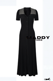 SANDRO KNIT MAXI DRESS WITH STUDS- BLACK