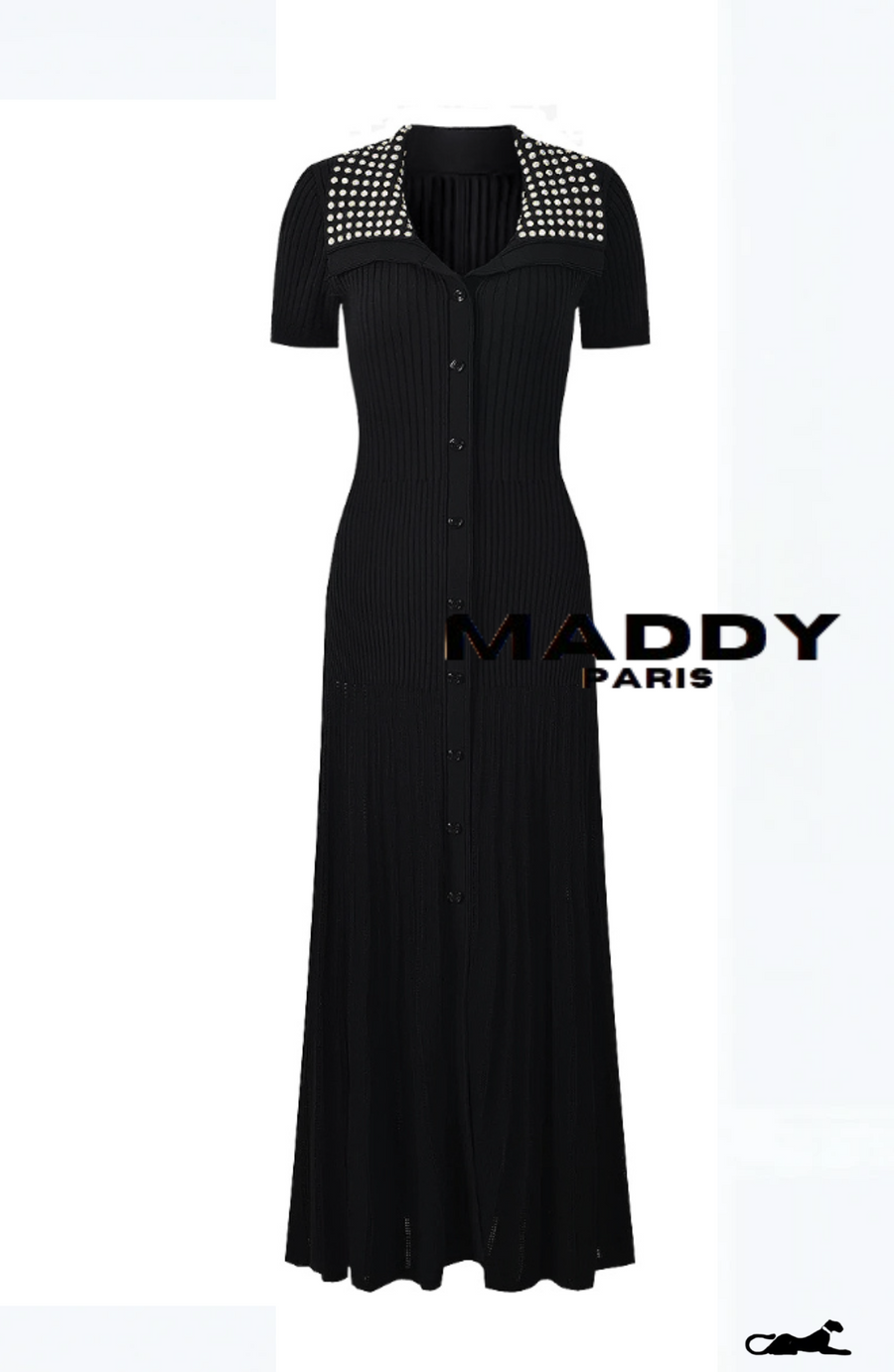SANDRO KNIT MAXI DRESS WITH STUDS- BLACK