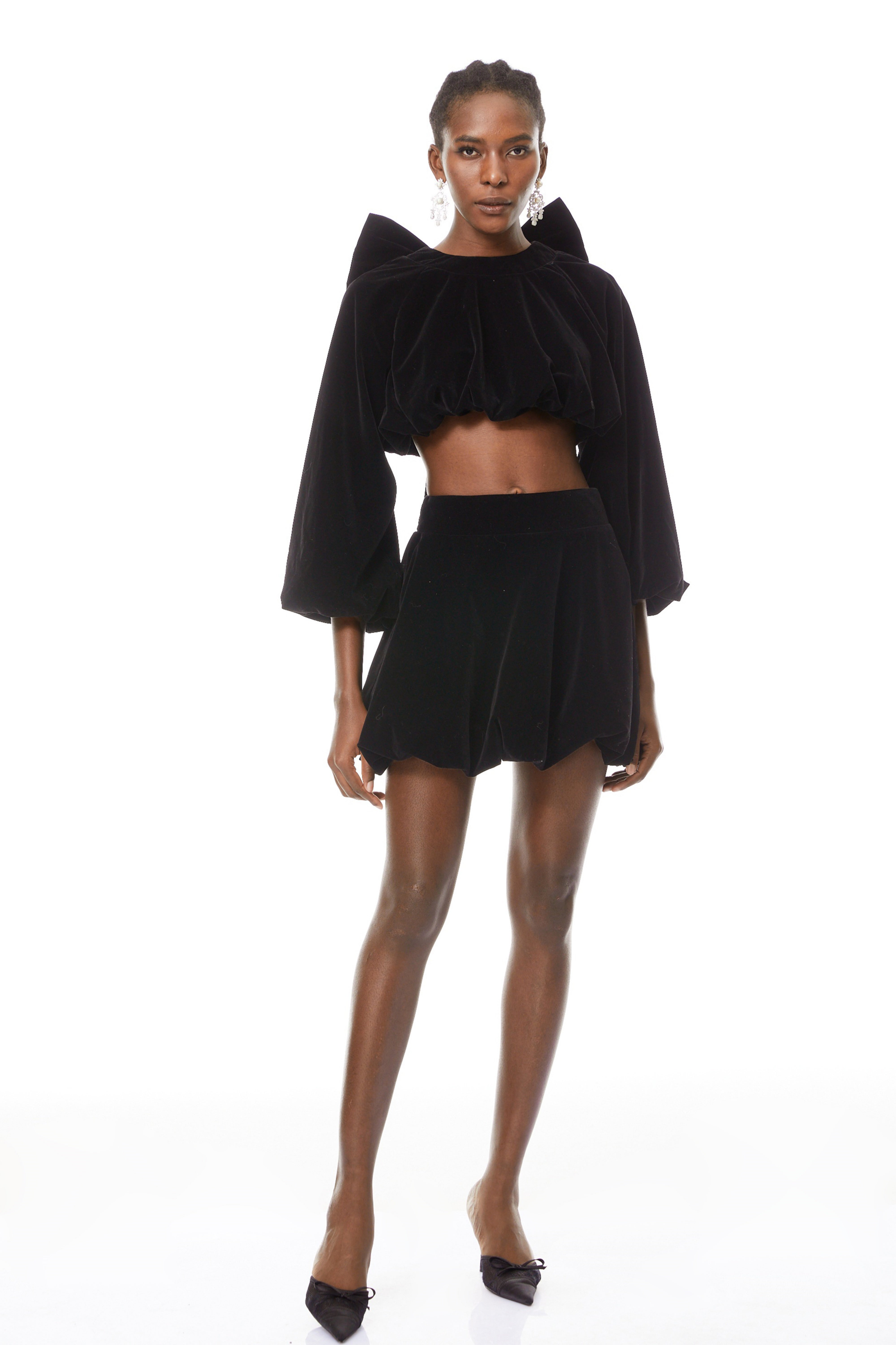 Beatrice Black Bubble Velvet Top & Skirt Set