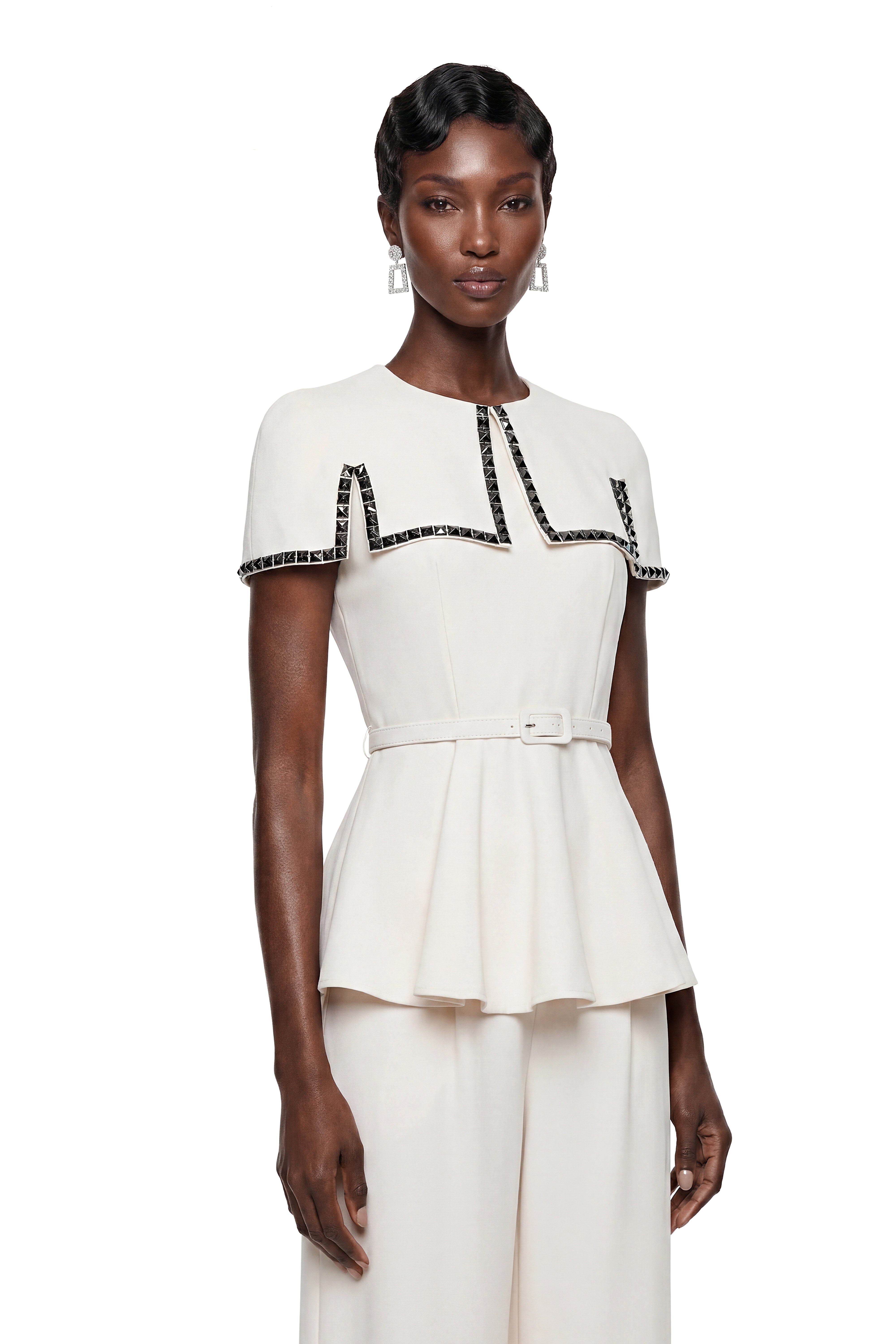 Benedetta White Cape Sleeve Top & Trouser Set