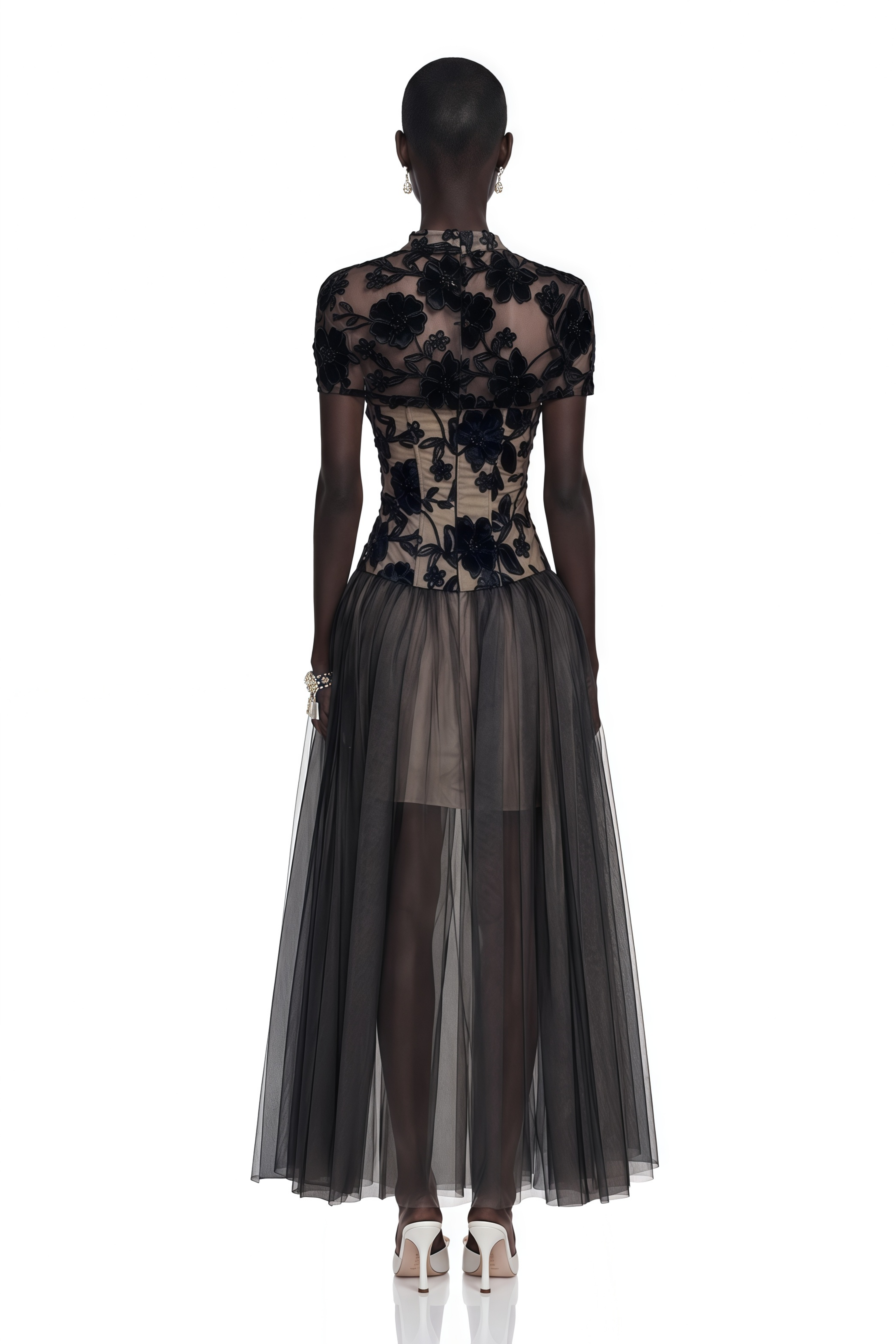 Benedicta Black Floral Embroidered Maxi Dress