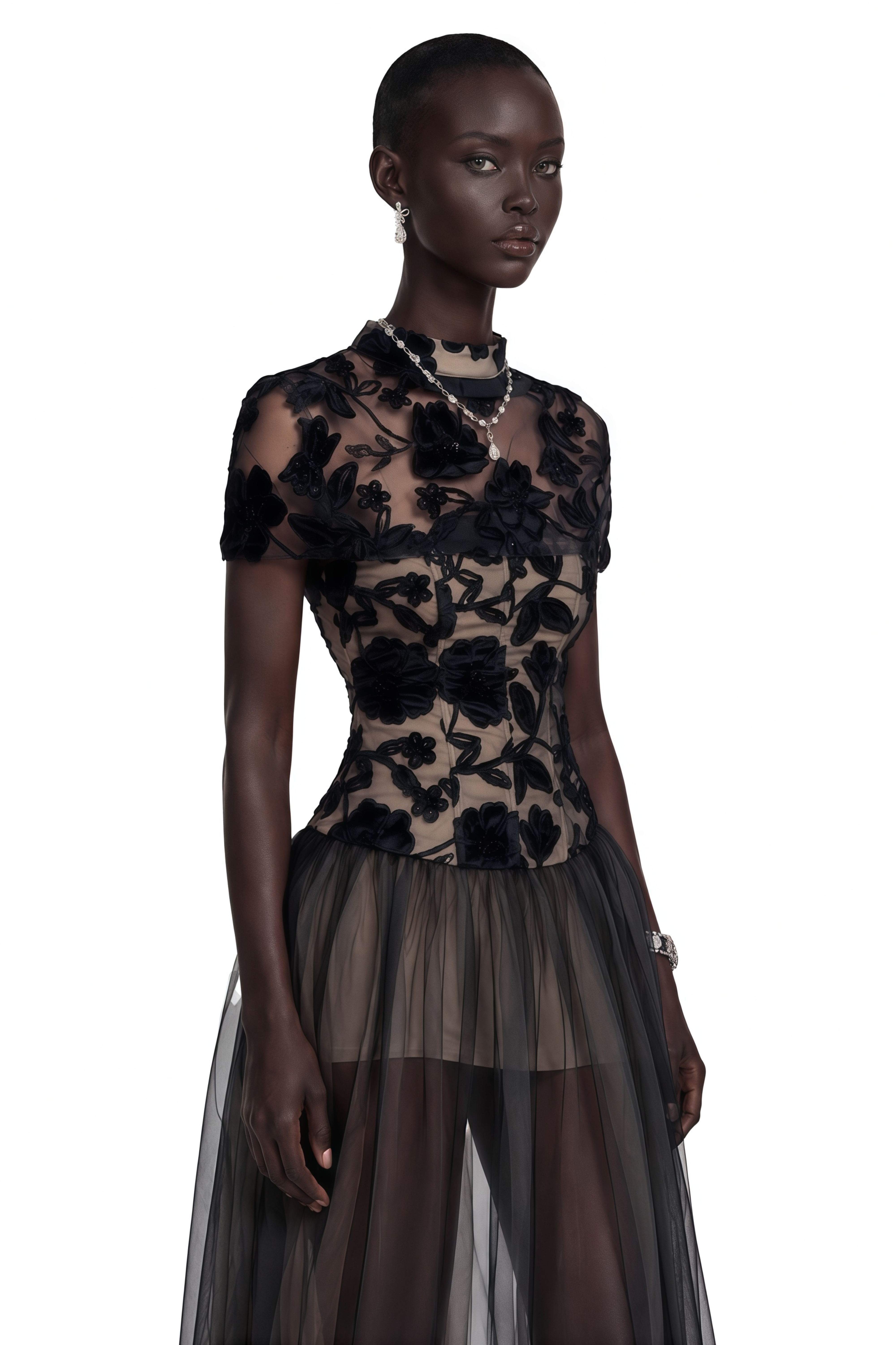Benedicta Black Floral Embroidered Maxi Dress