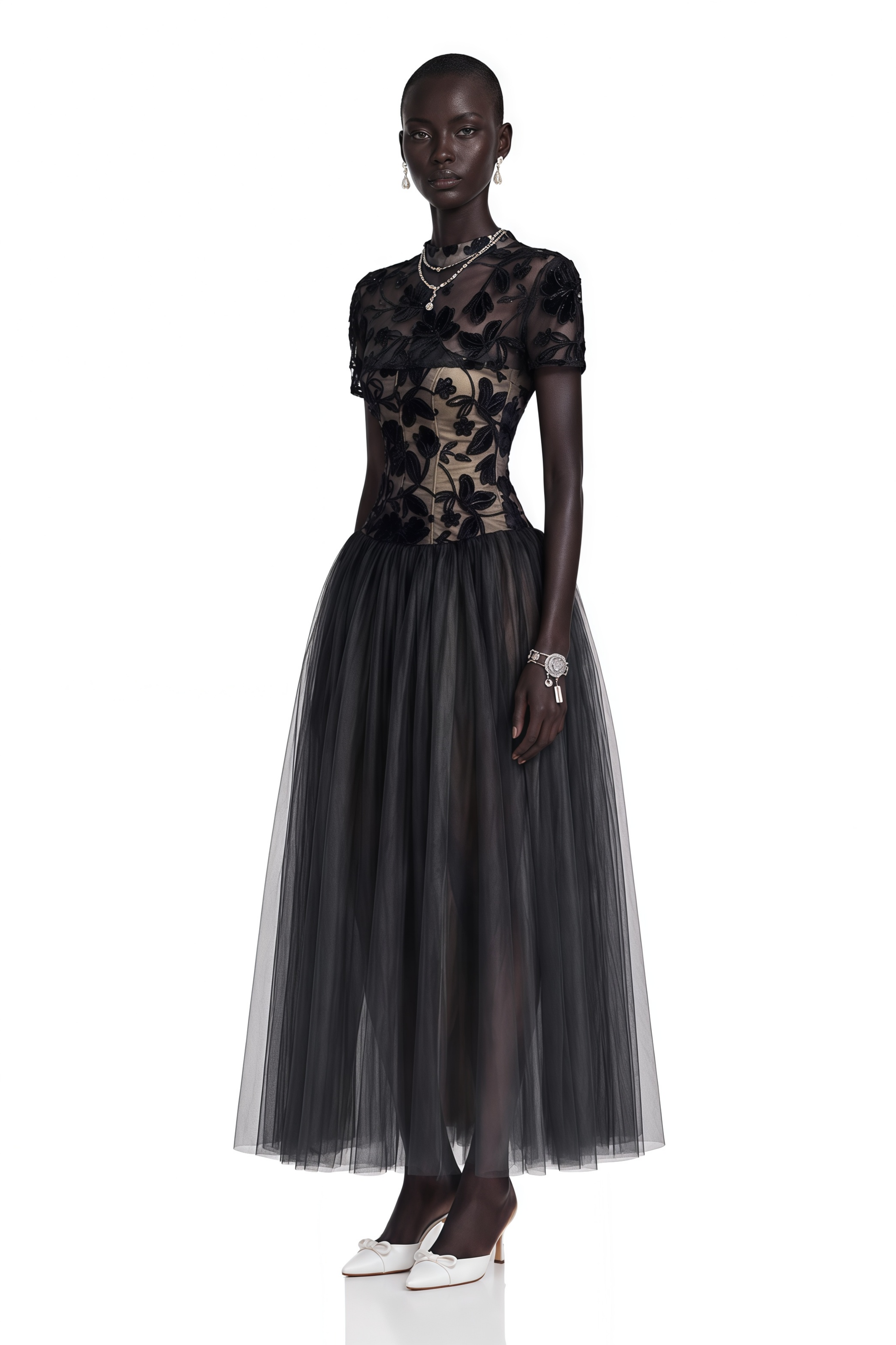 Benedicta Black Floral Embroidered Maxi Dress
