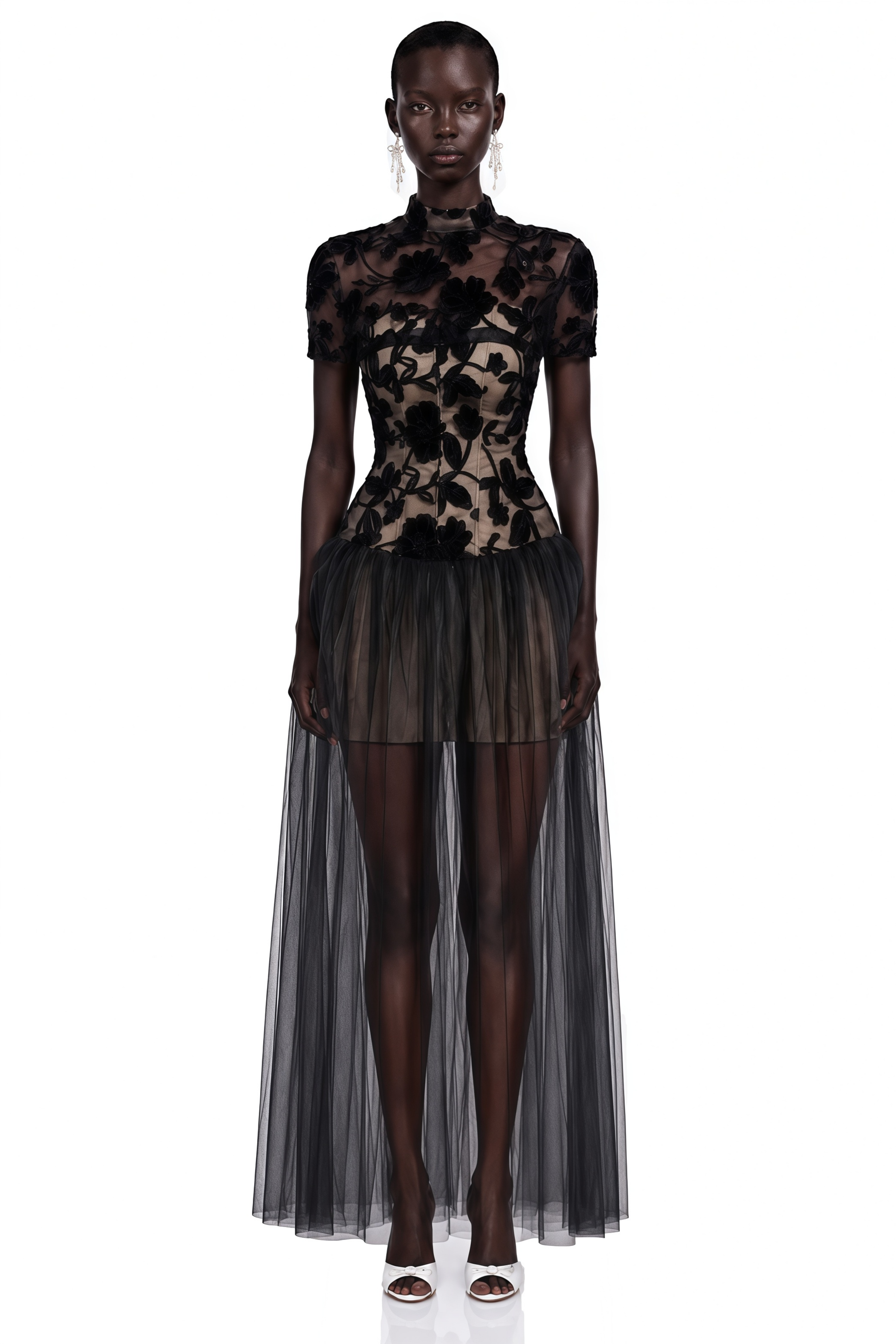 Benedicta Black Floral Embroidered Maxi Dress