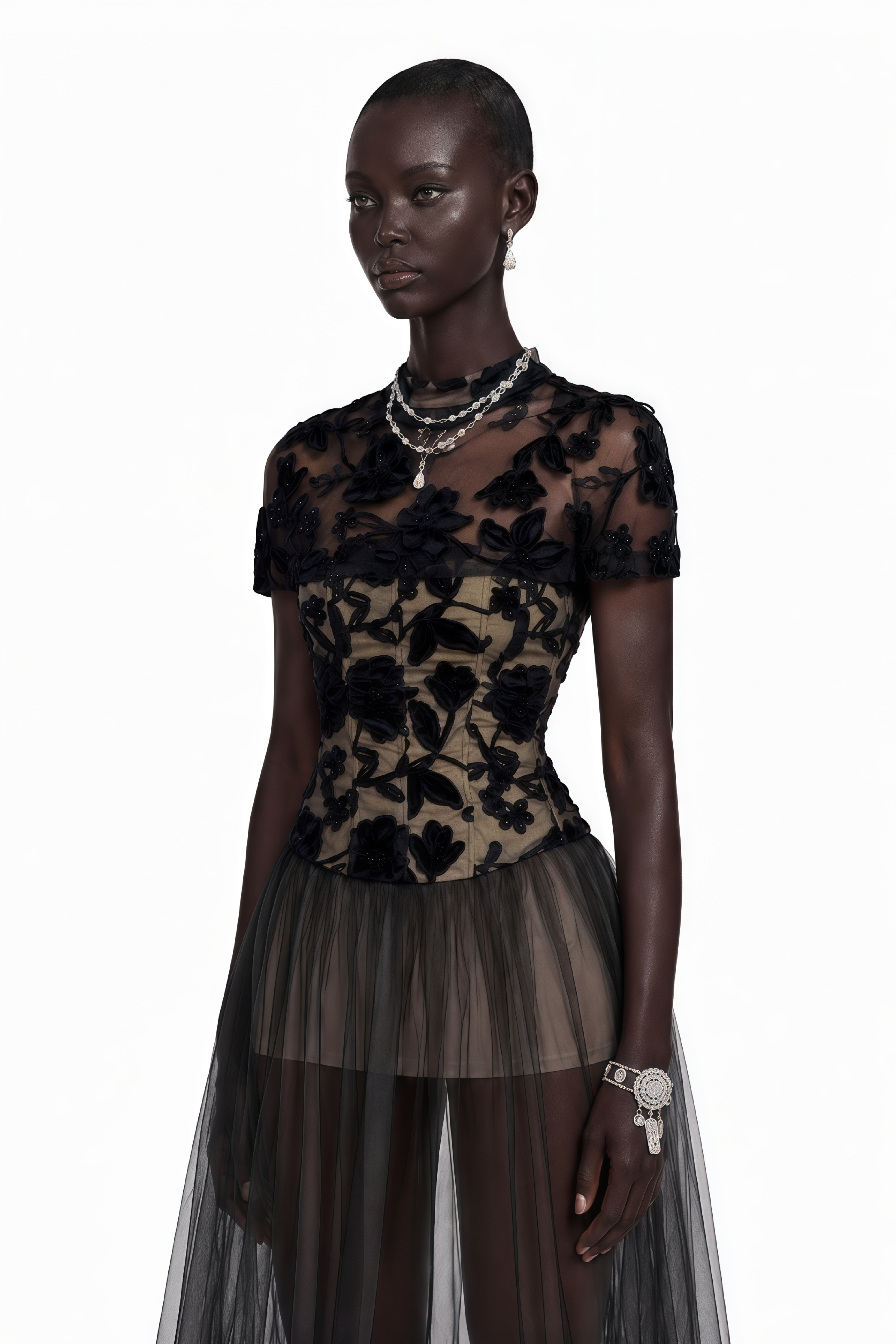 Benedicta Black Floral Embroidered Maxi Dress