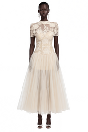 Benedicta Cream Floral Embroidered Maxi Dress