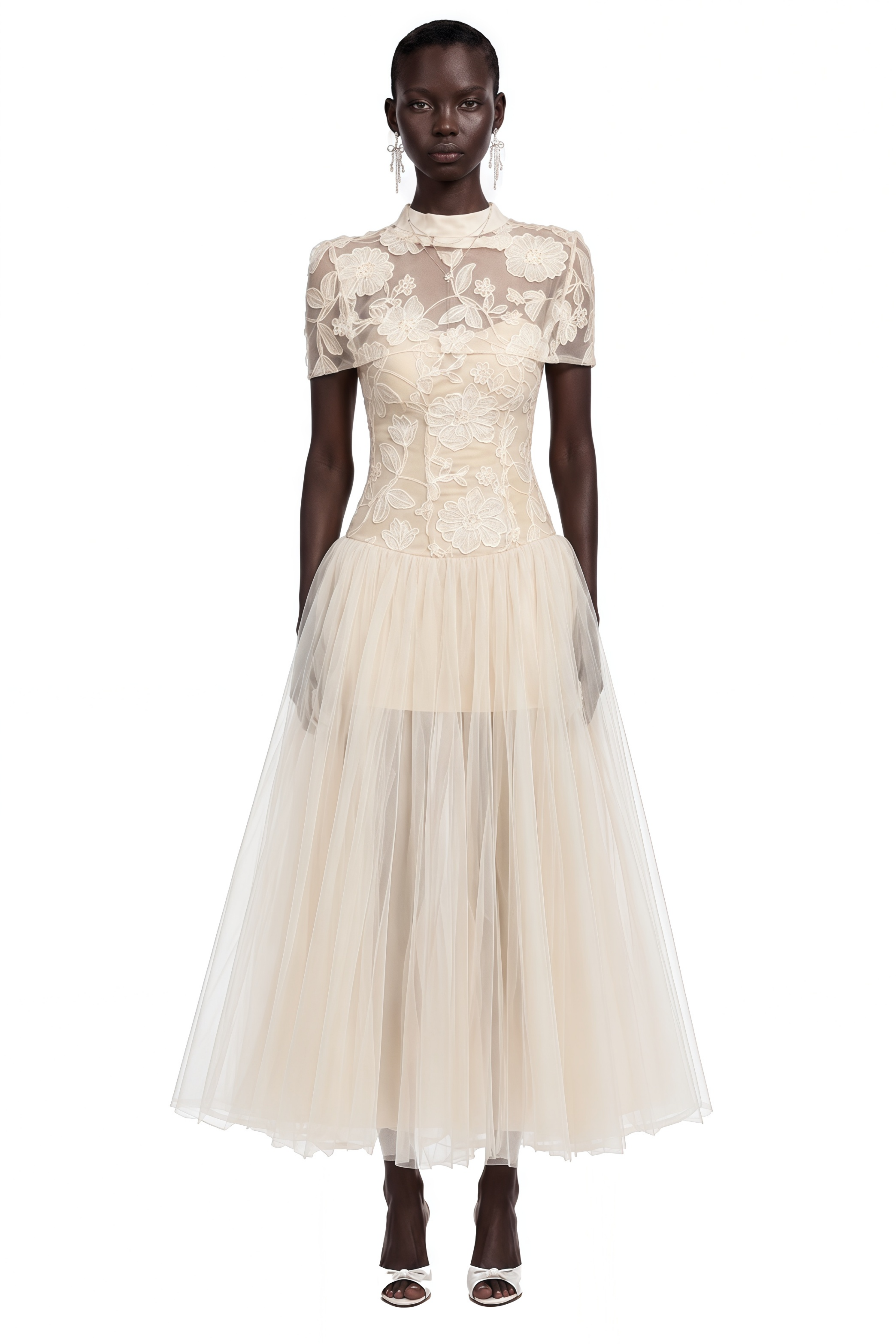 Benedicta Cream Floral Embroidered Maxi Dress
