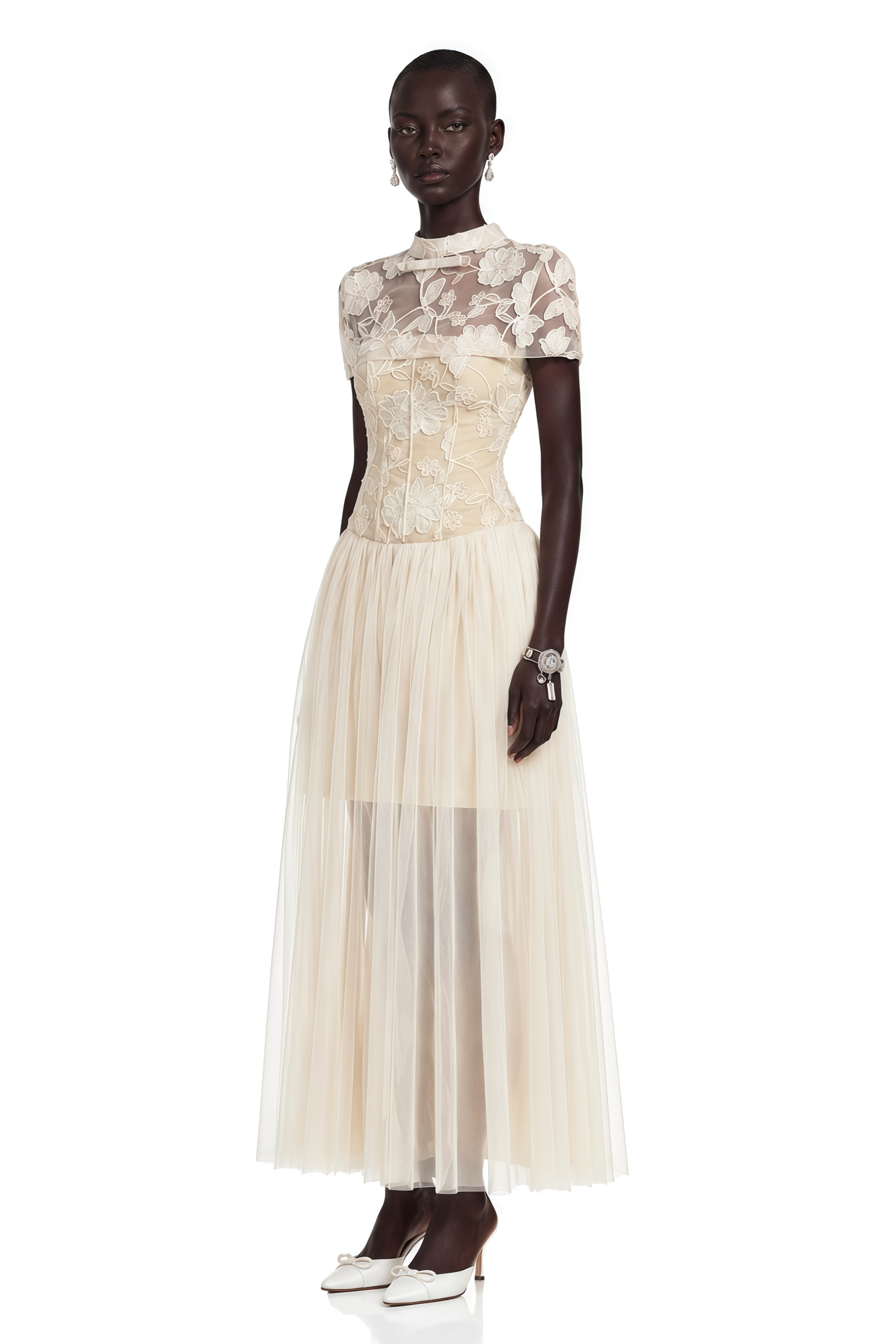 Benedicta Cream Floral Embroidered Maxi Dress