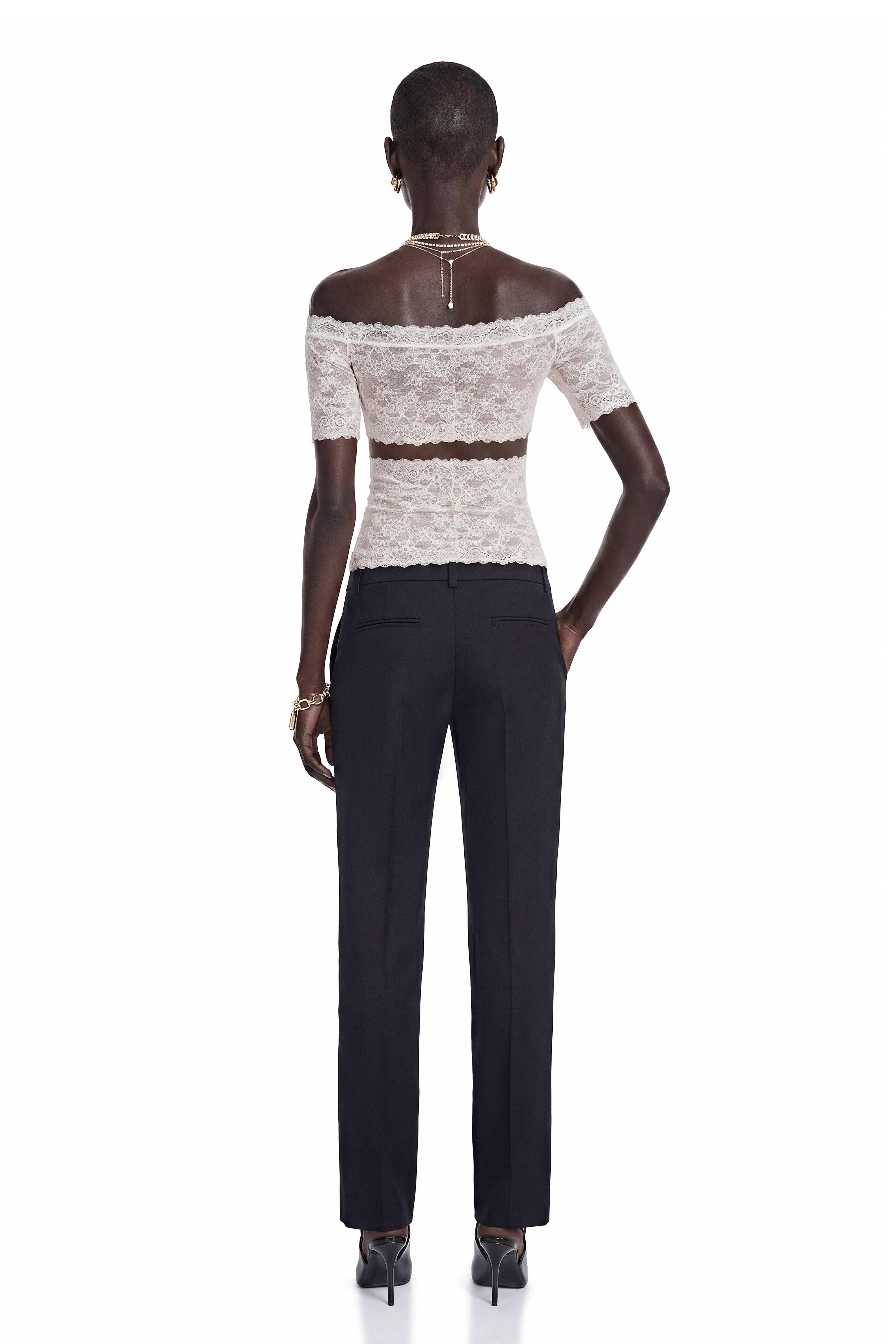 Blair White Lace Off-Shoulder Neckline Short Sleeve Top