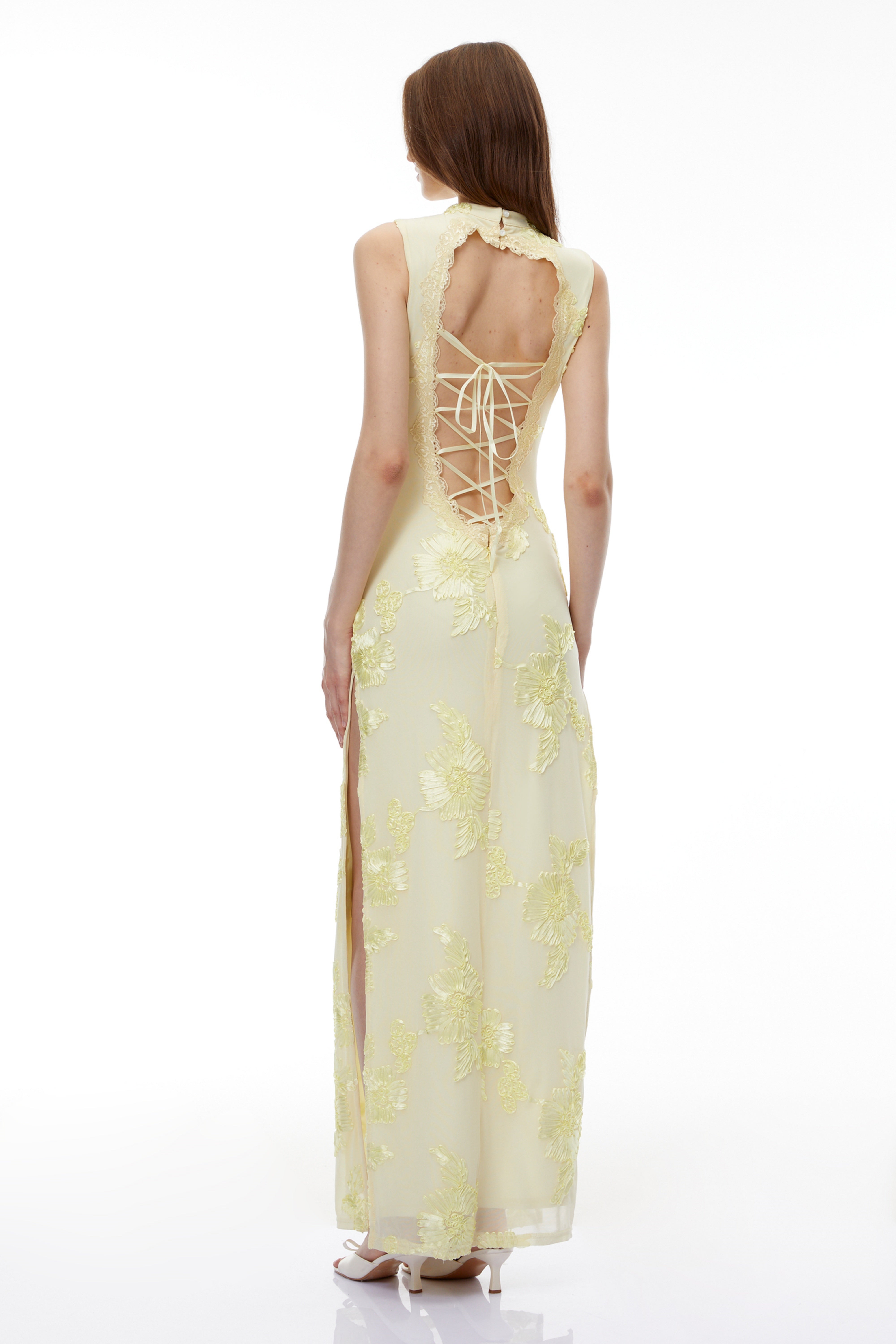 Berglind Yellow Maxi Dress with 3D Florals
