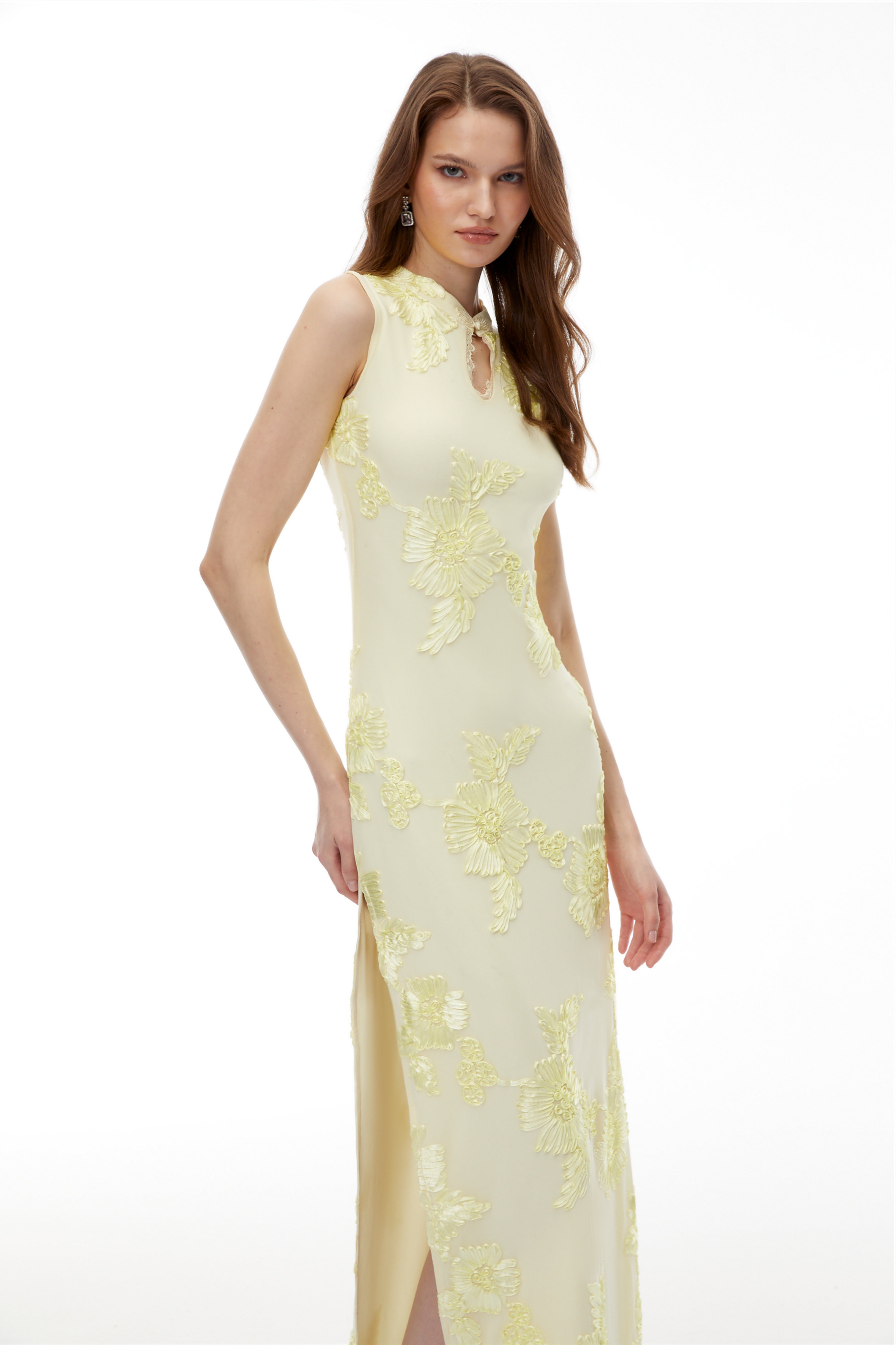 Berglind Yellow Maxi Dress with 3D Florals