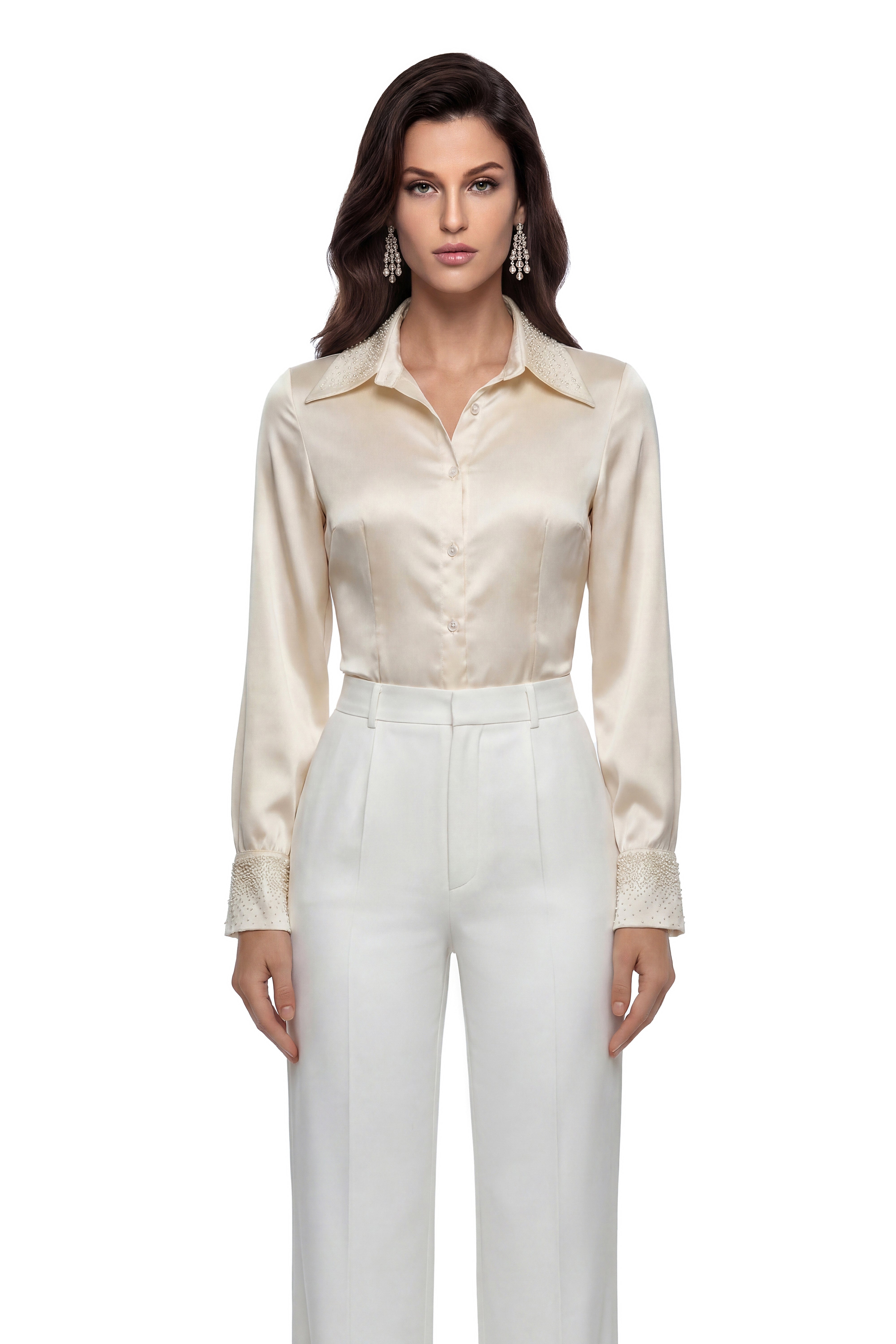 Bernadette Champagne Embellished Satin Bodysuit