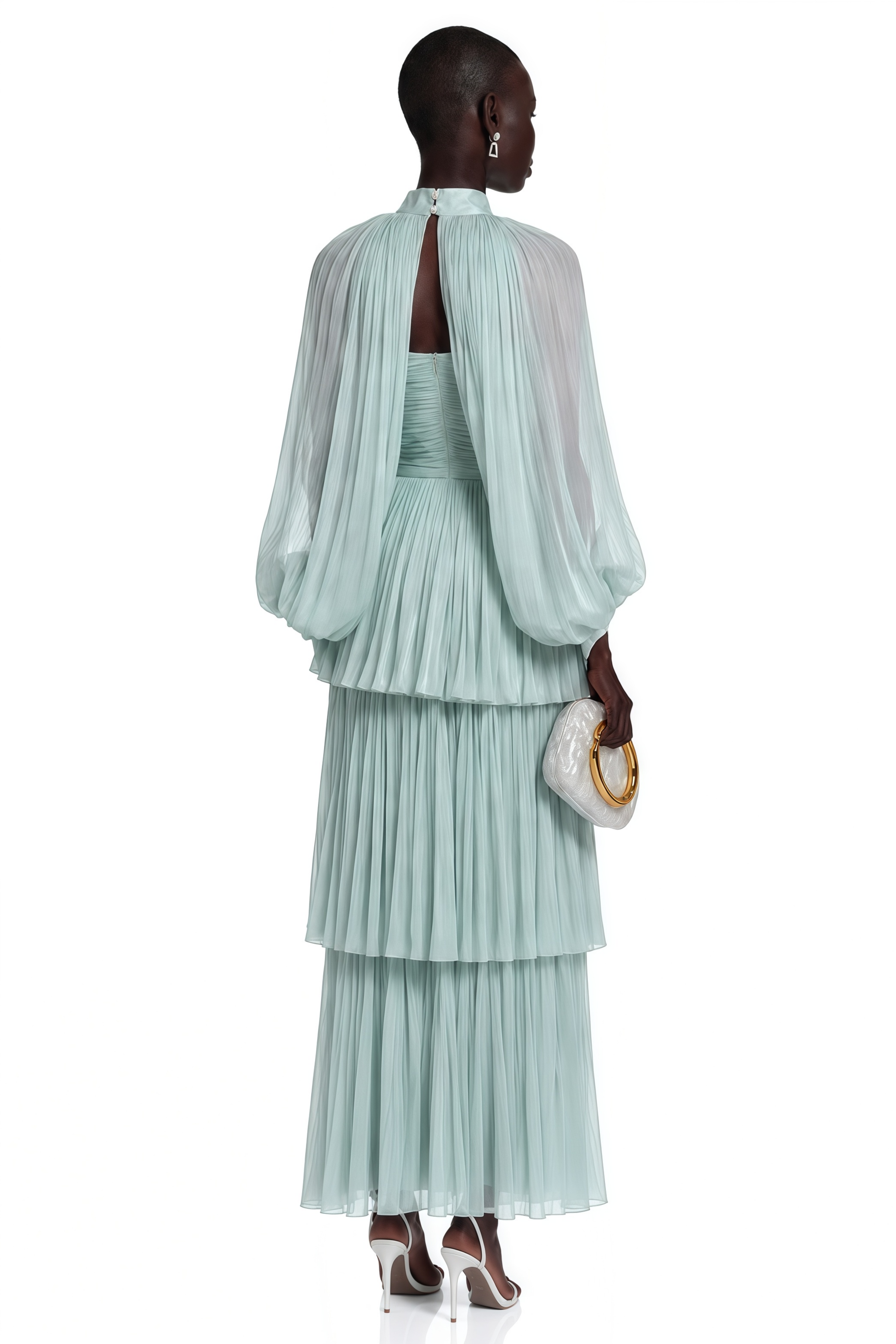 Bernice Green Glossy Cape & Tiered Dress Set