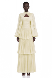 Bernice Yellow Glossy Cape & Tiered Dress Set