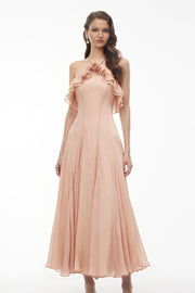Bianka Pink Pleated Maxi Dress with 3D Florals