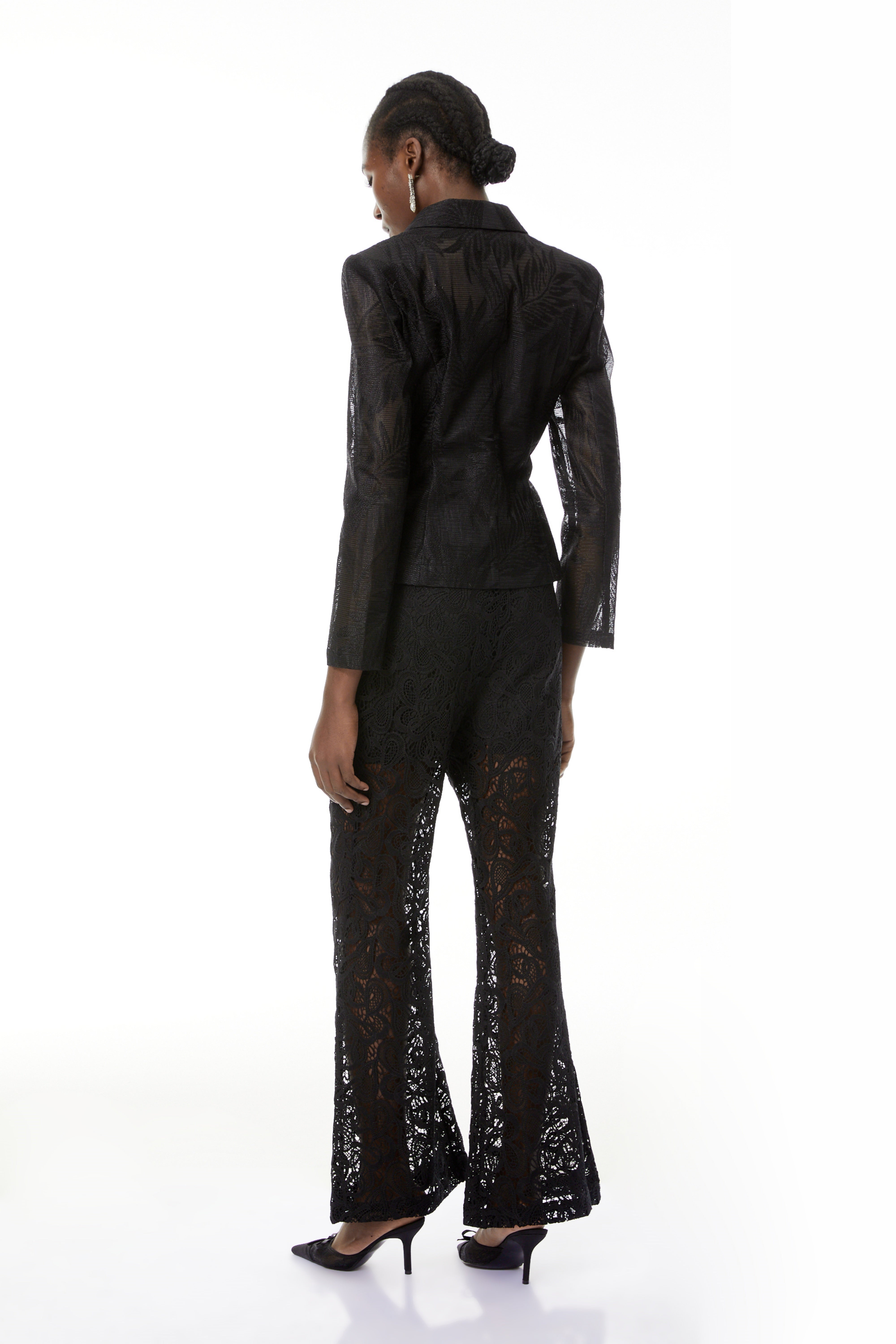 Bonnie Black Semi-Sheer Blazer with Leaf Embroidered (Final Sale)