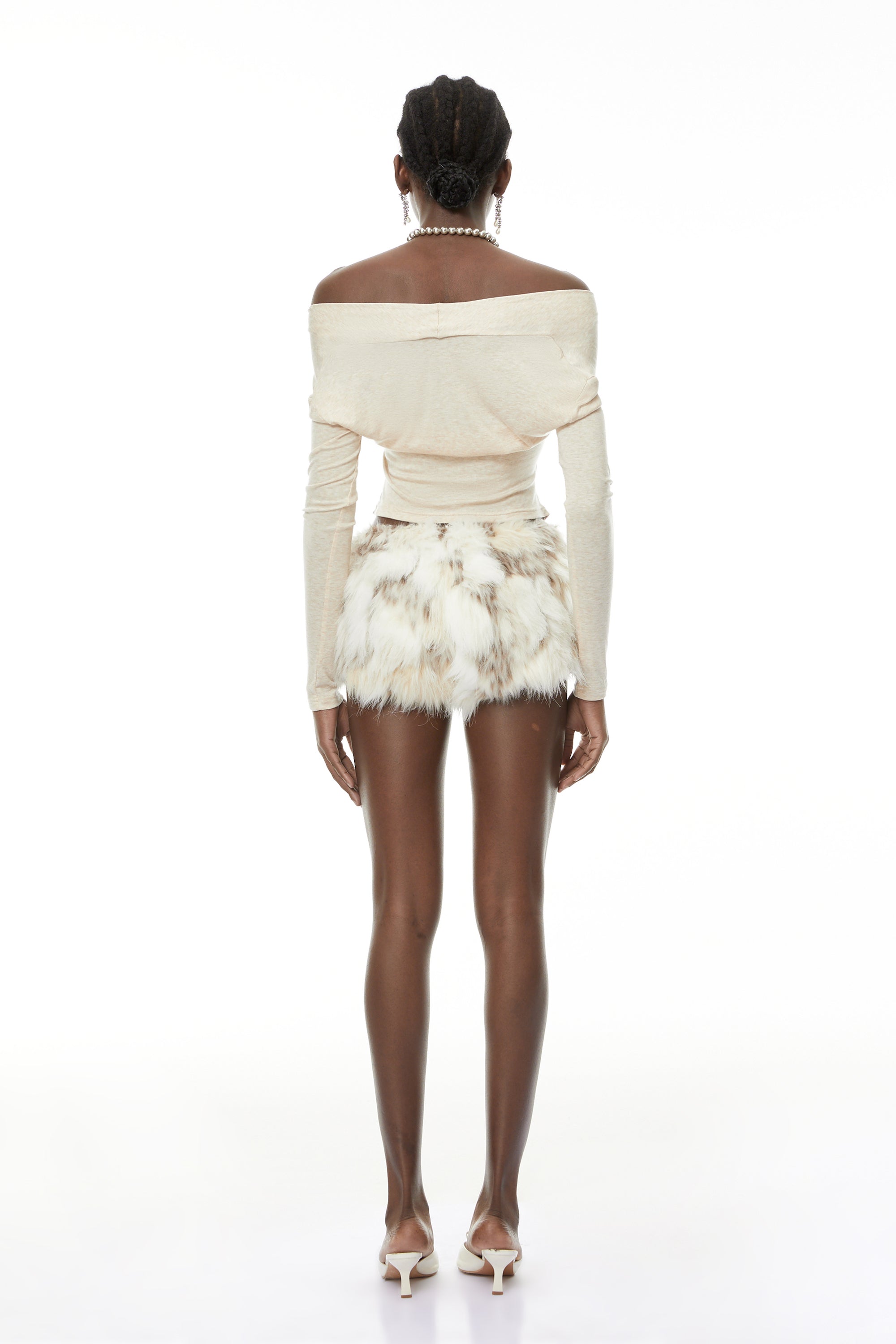 Bonnie White Off Shoulder Top & Fur Shorts Set (Final Sale)