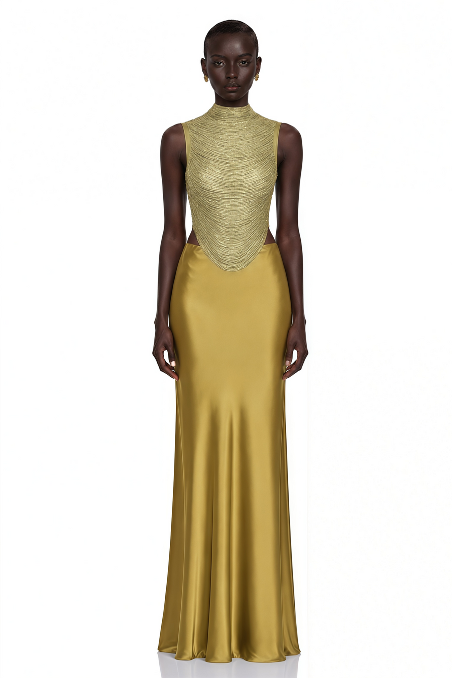 borbála gold fringed top & satin skirt set