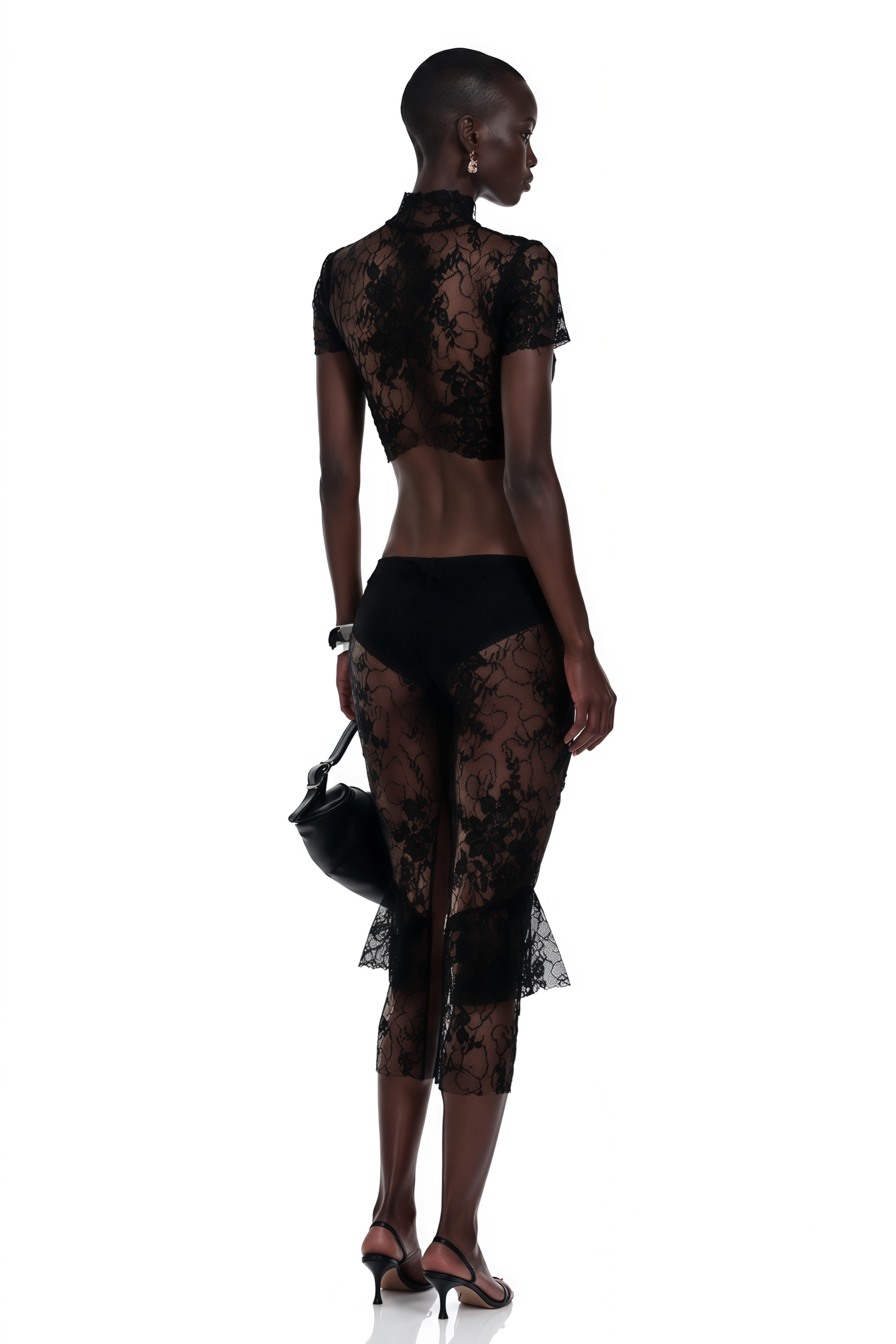 Bree Black Turtleneck Lace Top & Skirt Set