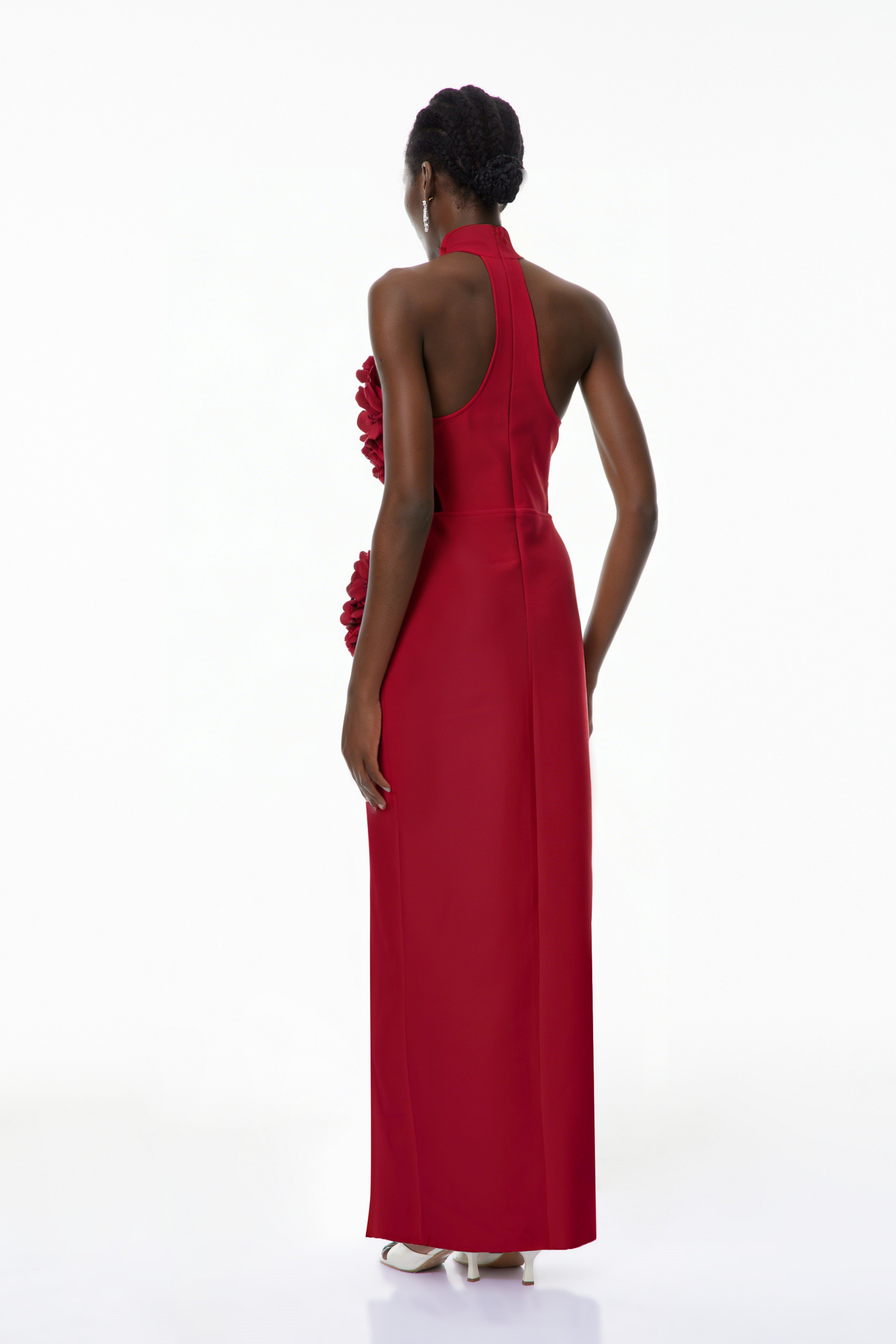 Brian Red Halterneck 3D Petal Maxi Dress (Final Sale-US Only)