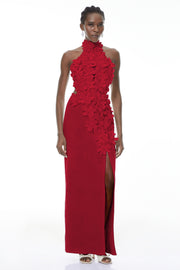 Brian Red Halterneck 3D Petal Maxi Dress (Final Sale-US Only)