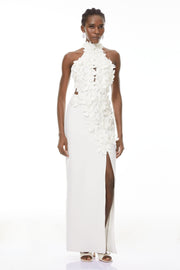 Brian White Halterneck 3D Petal Maxi Dress